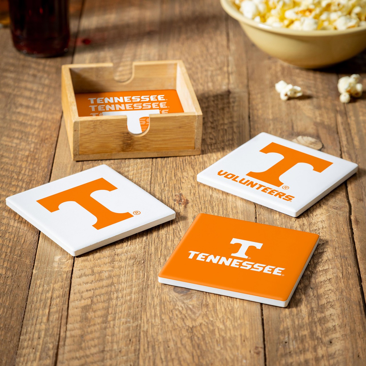 Tennessee Volunteers 4 Piece Coaster Set with Wood Caddy