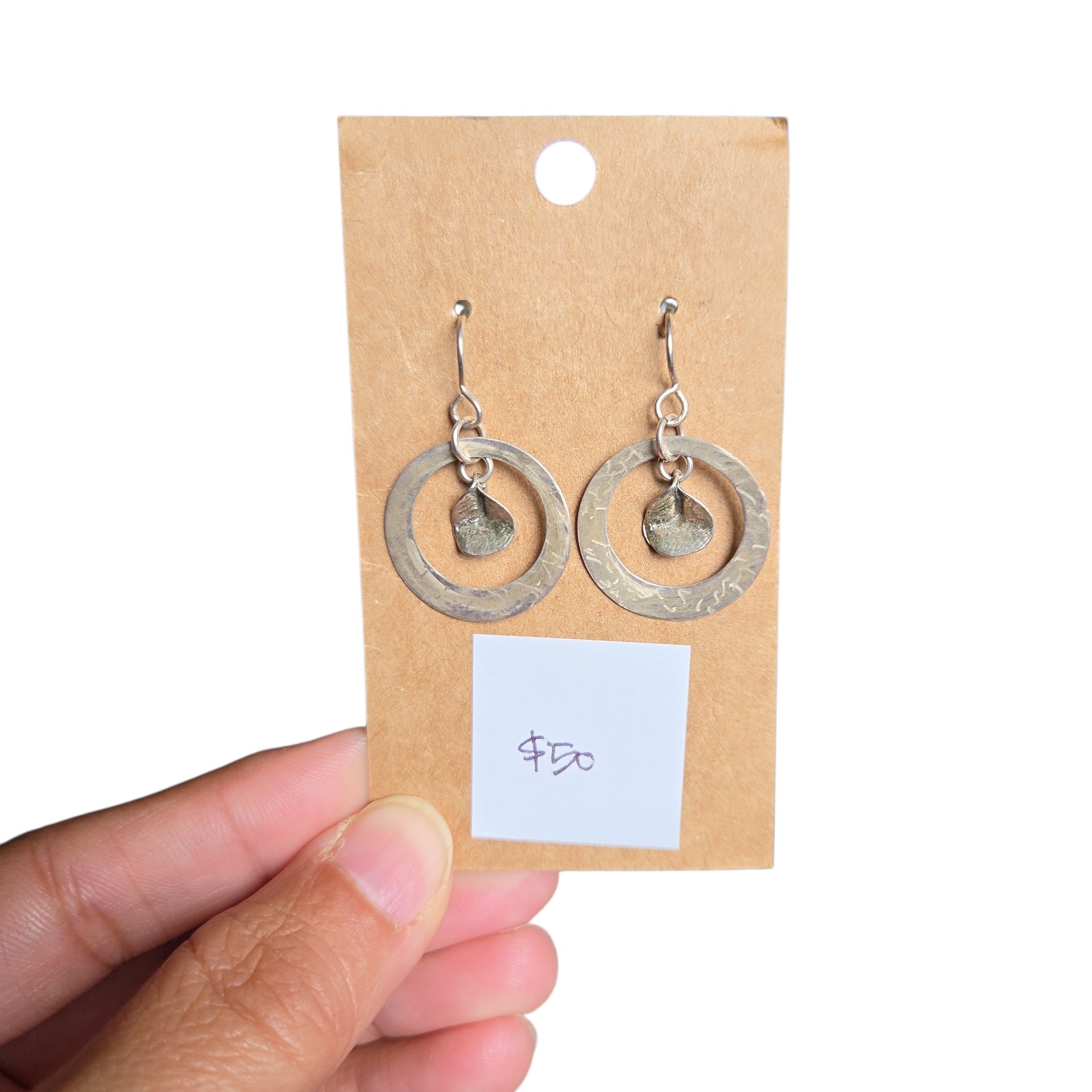 Silver-Tone Double Circle Dangle Earrings 1.75"
