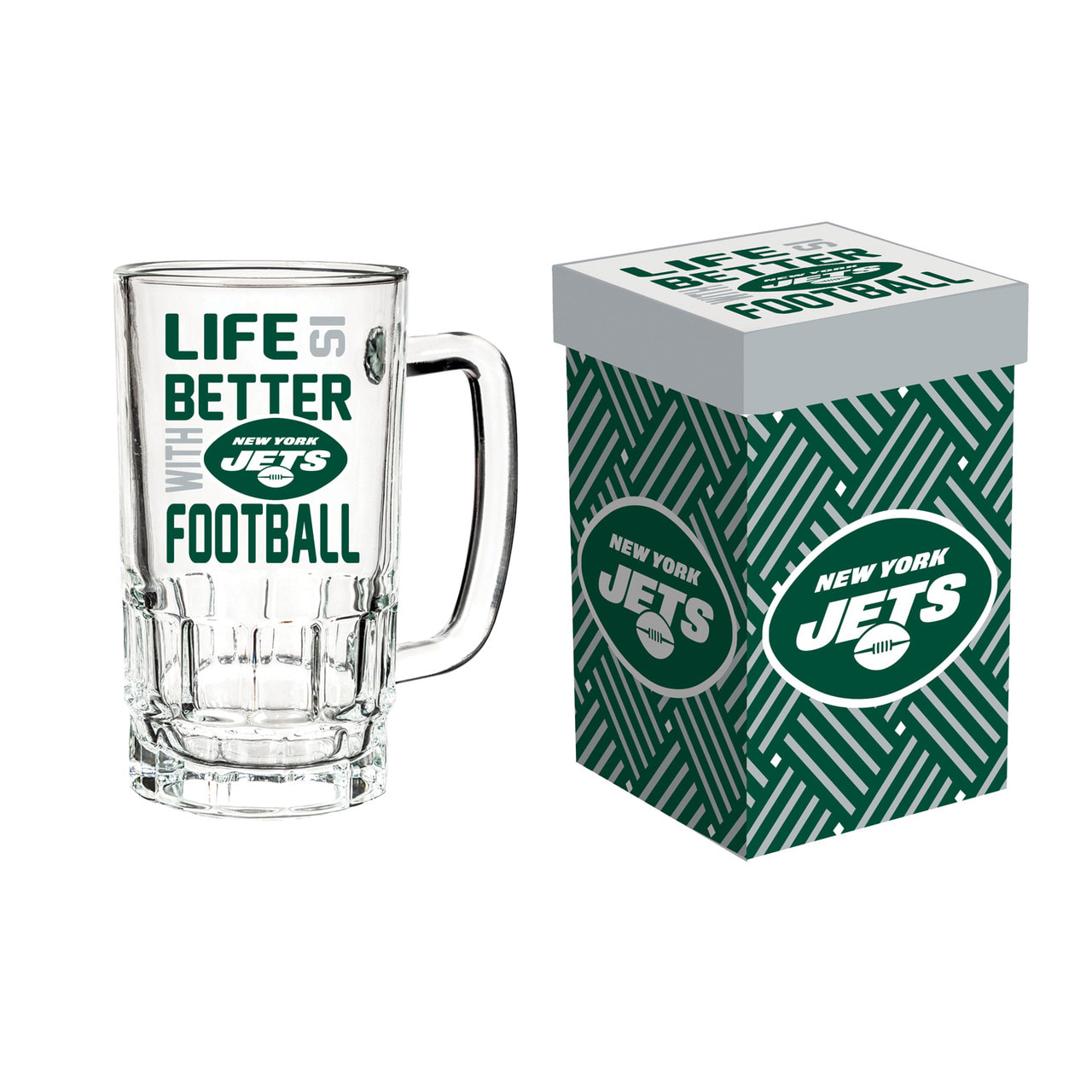 New York Jets Glass Tankard Mug with Box 18oz