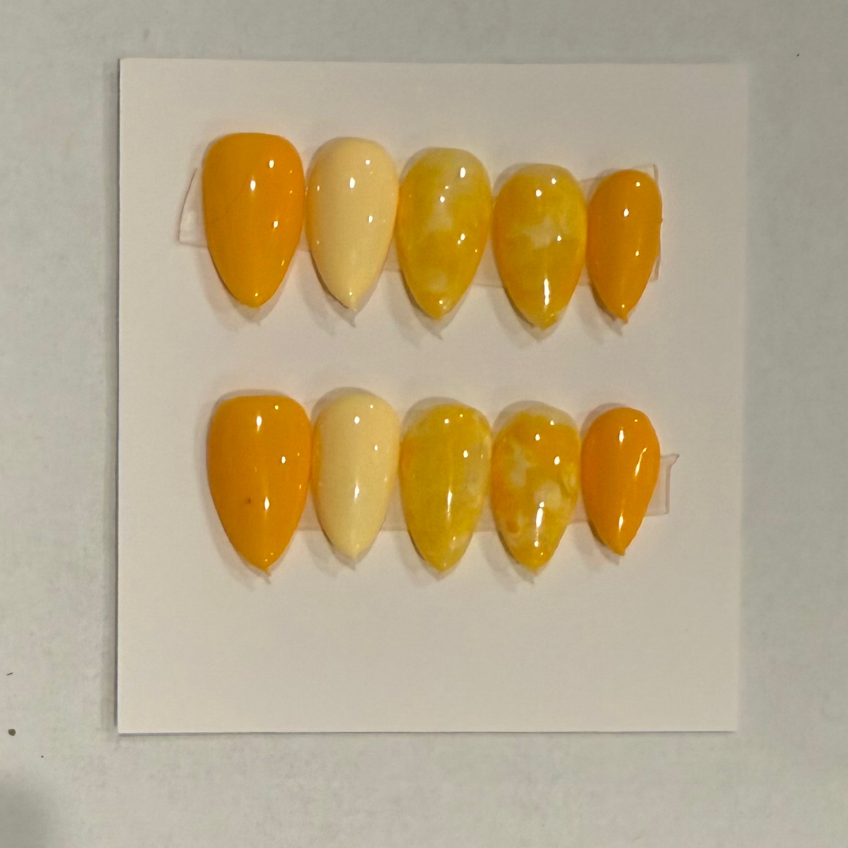 Yellow marble hand-painted nail set