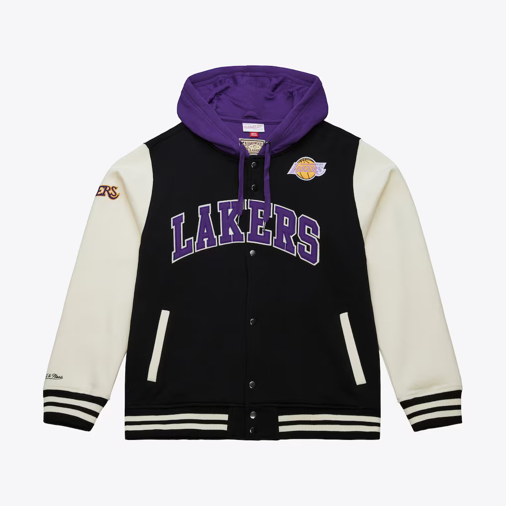 Los Angeles Lakers Courtside Button Down Mitchell and Ness Hooded Fleece Jacket