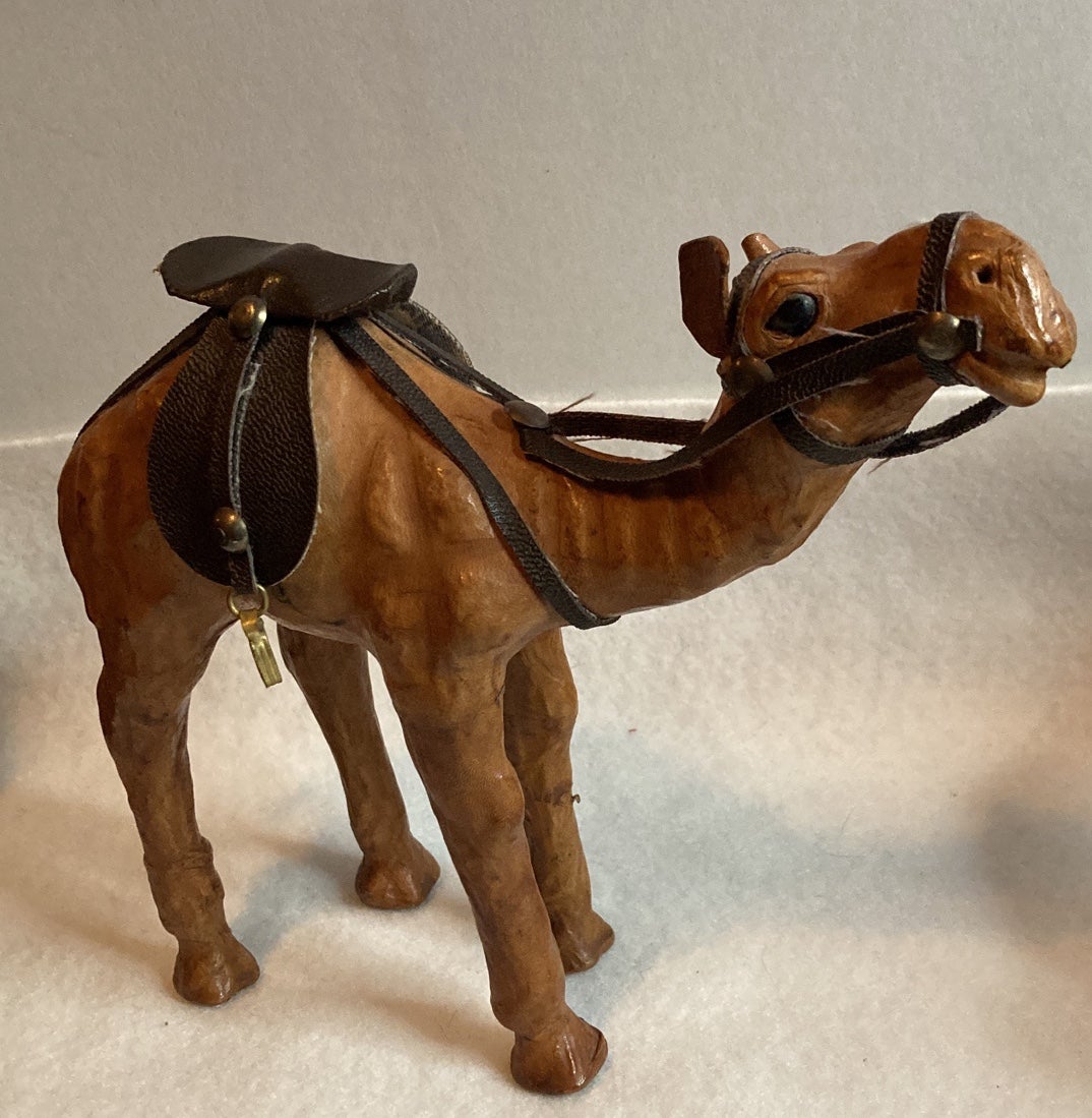 Vintage Leather Camel with Saddle, 6 1/2" Tall, Figure, Sculpture.
