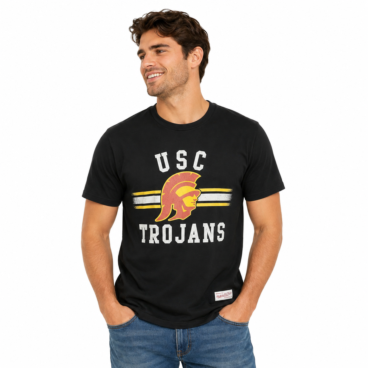 USC Trojans Black Mitchell and Ness Vintage Stripes Shirt