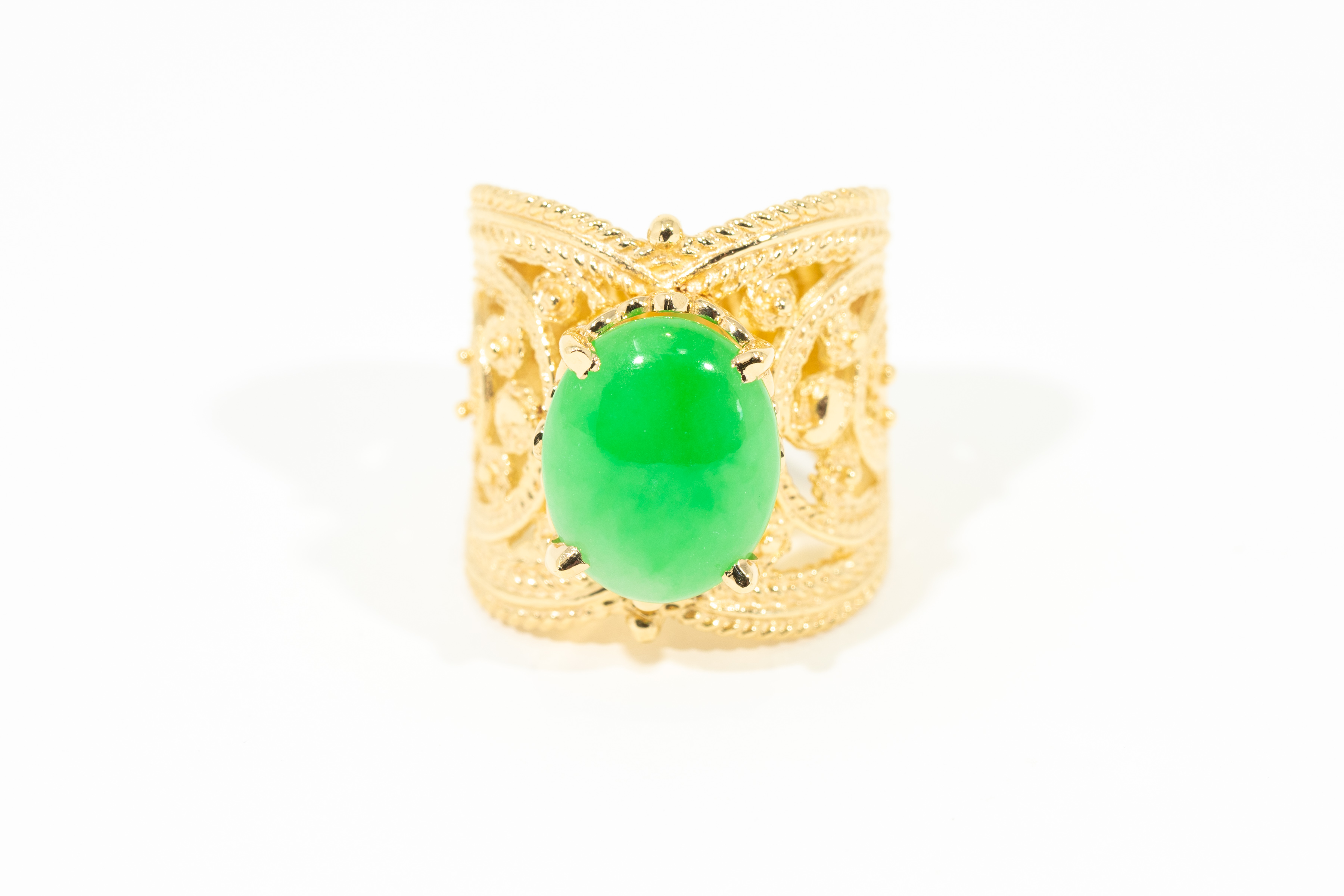 Imperial Dutchess 14K Yellow Gold Green Jade Ring