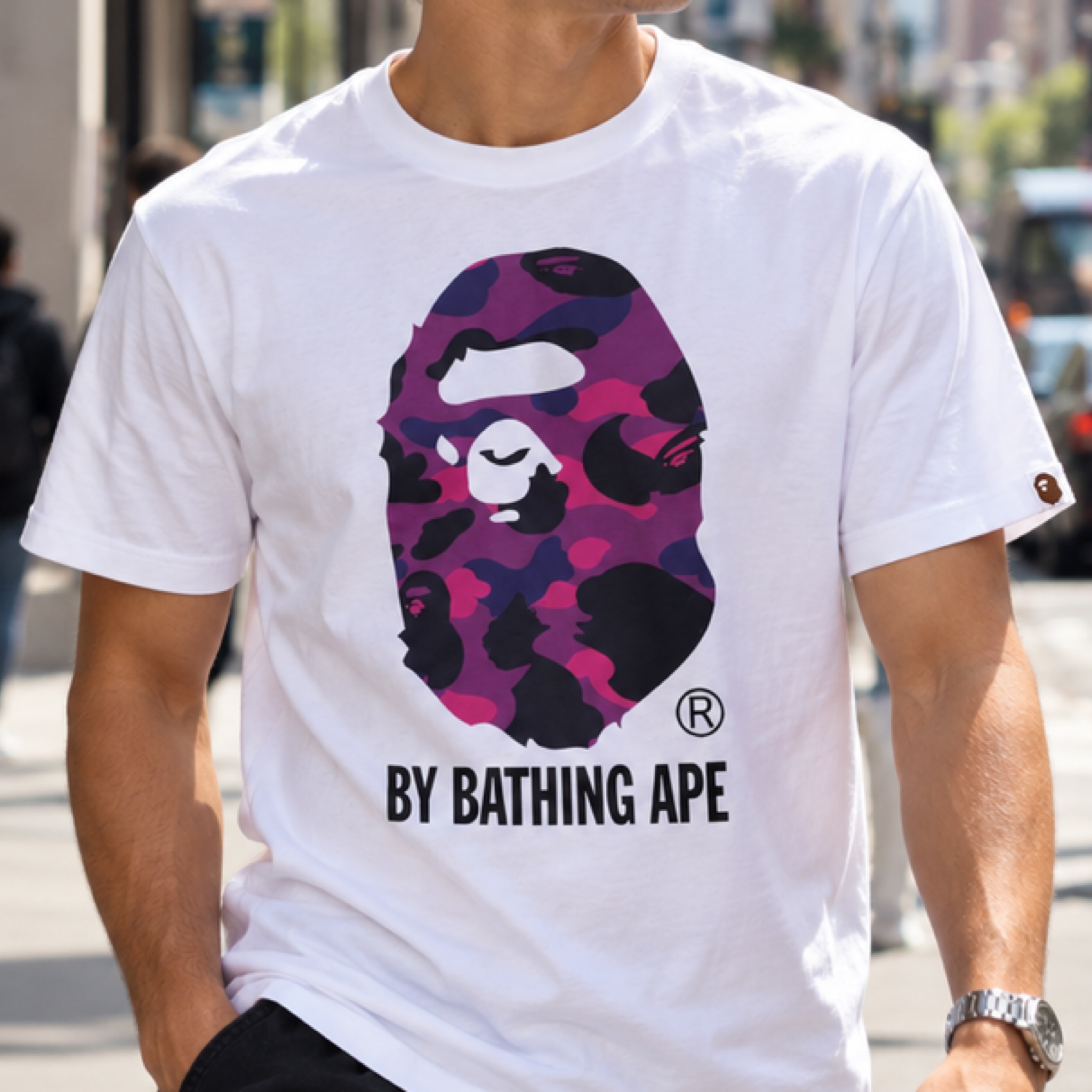 BATHING APE Purple CAMO TEE - Sz S