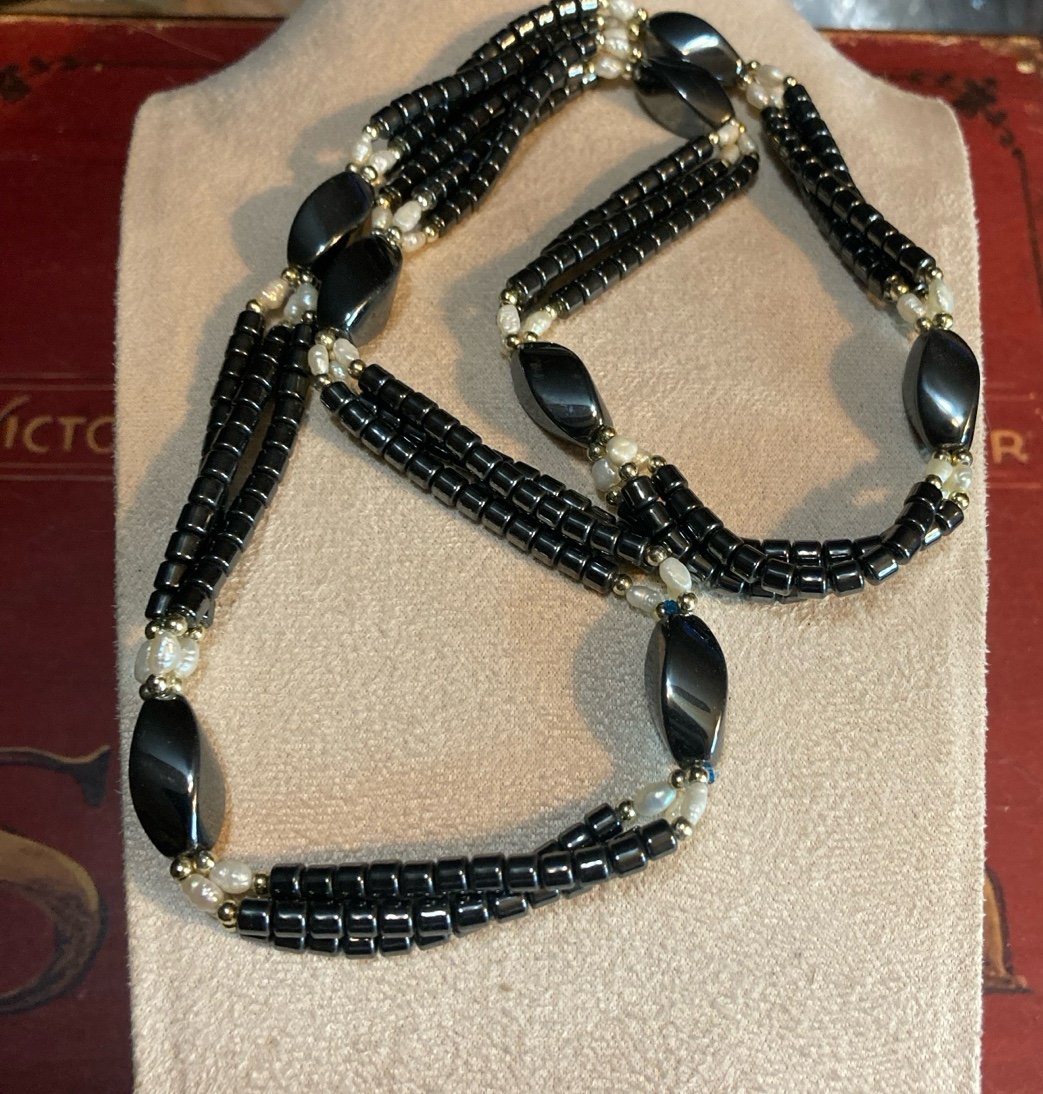 Hematite Necklace Freshwater Pearls Layered Station Heavy Beaded 26β