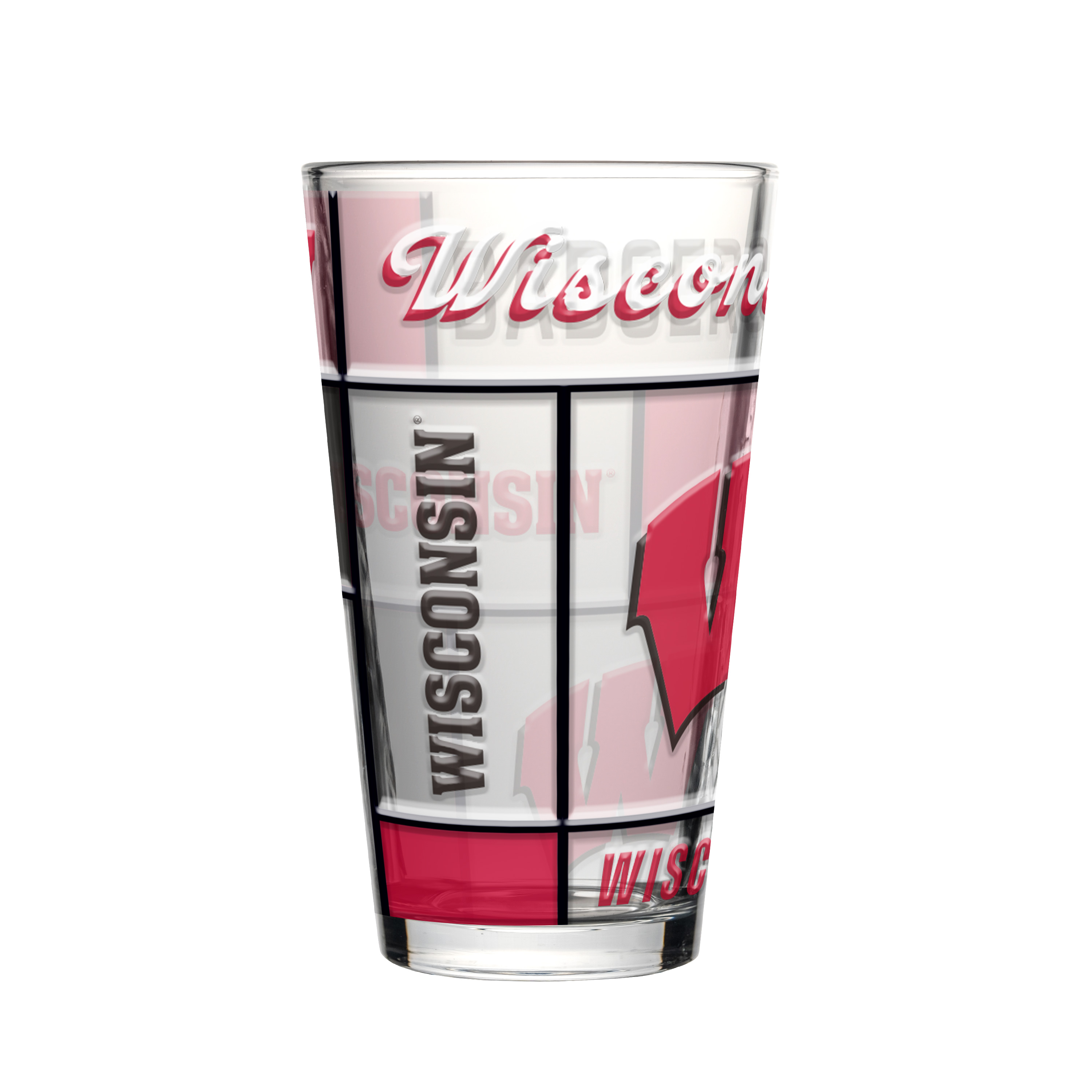 Wisconsin Badgers Boxed Quilted Stained Pint Glass 16oz