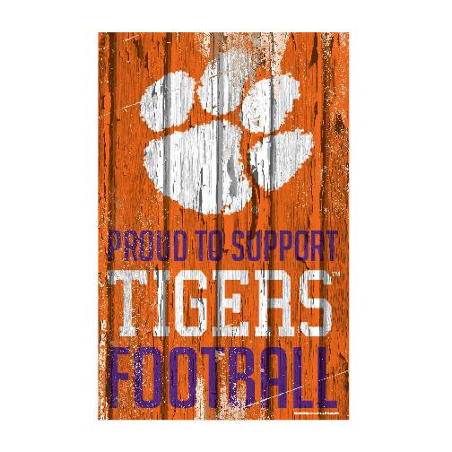 Clemson Tigers Proud to Support Wooden Sign 11x17"