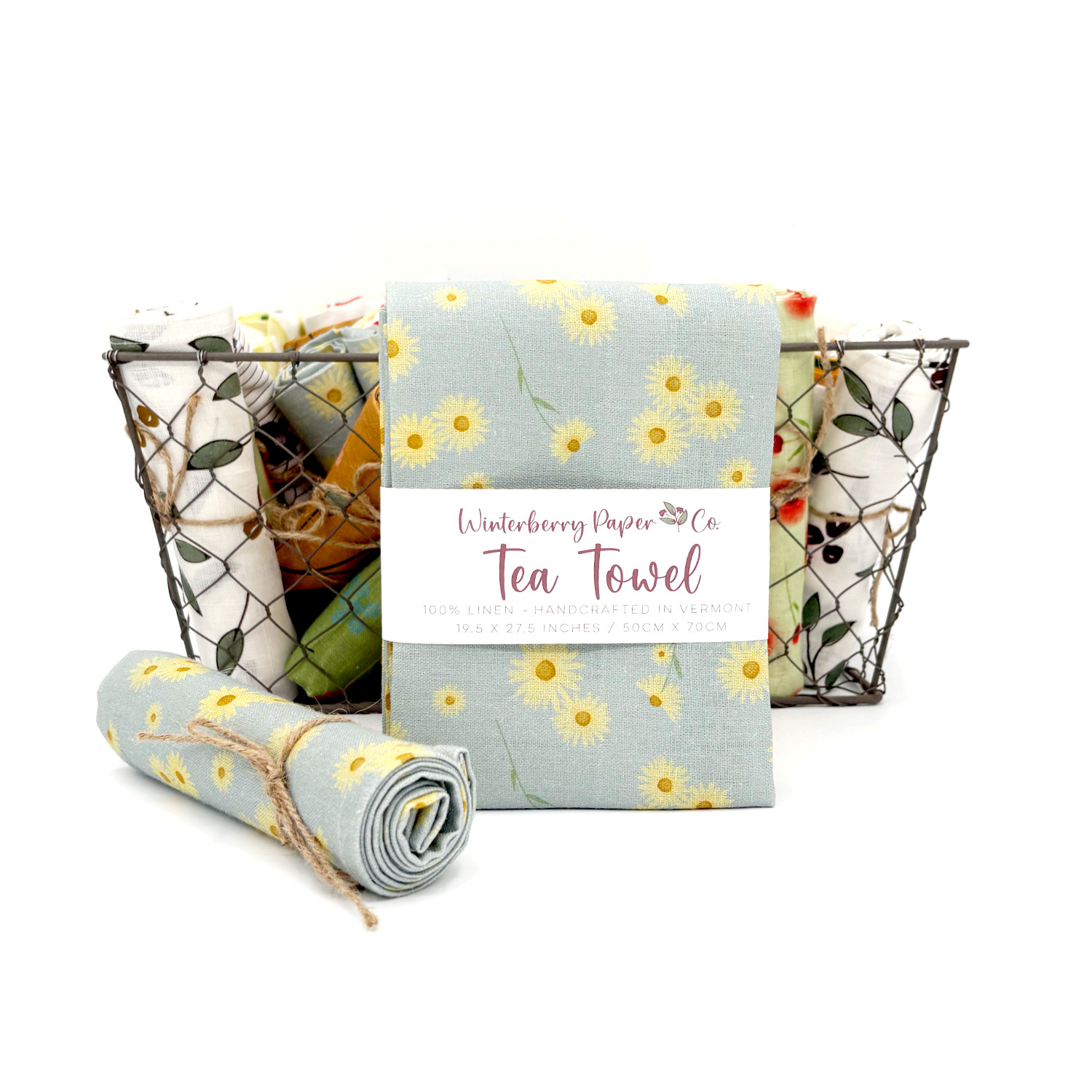 100% Linen Tea Towel ~ Daisy Scatter