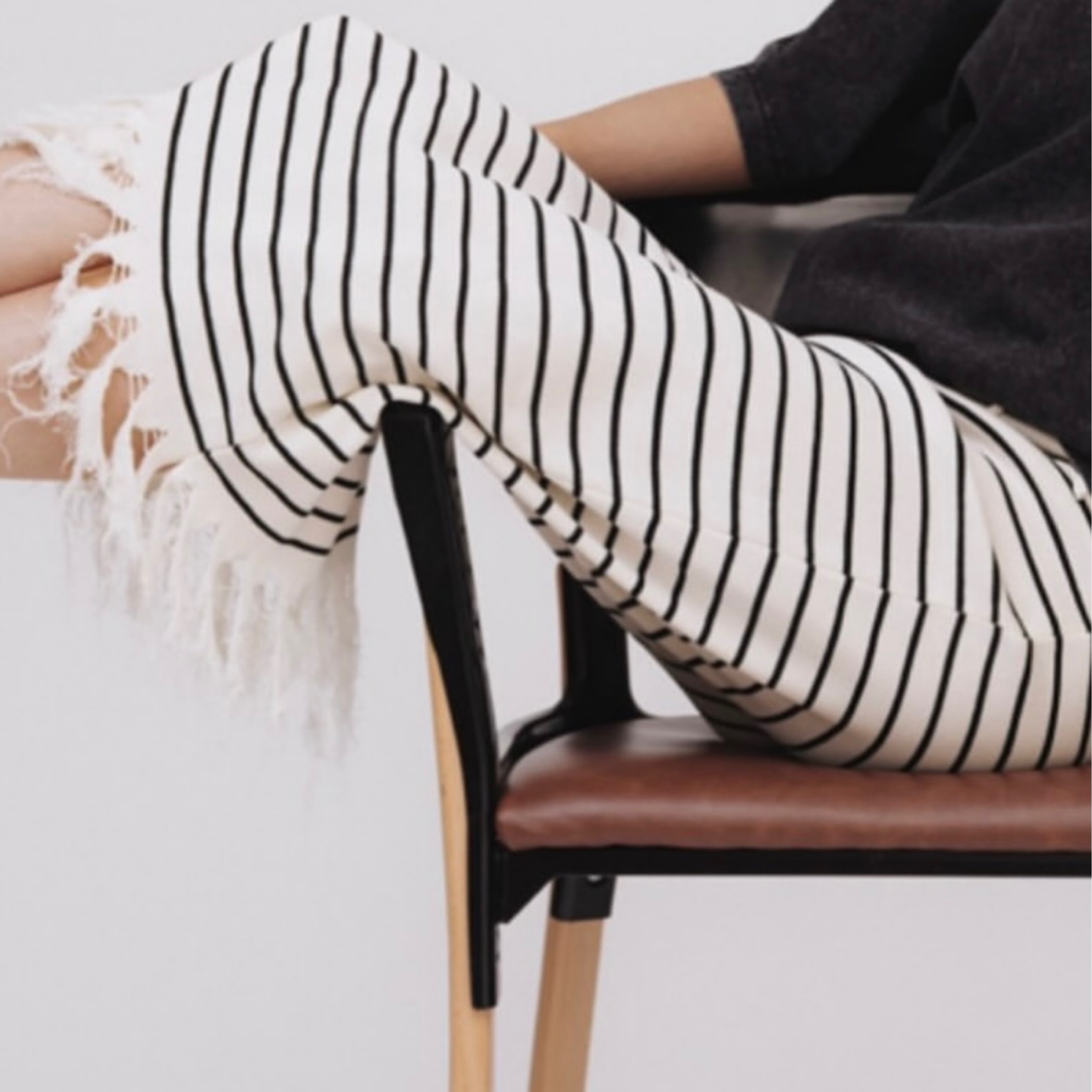 Black and White Striped Skirt with Fringe in Black And White — product photo