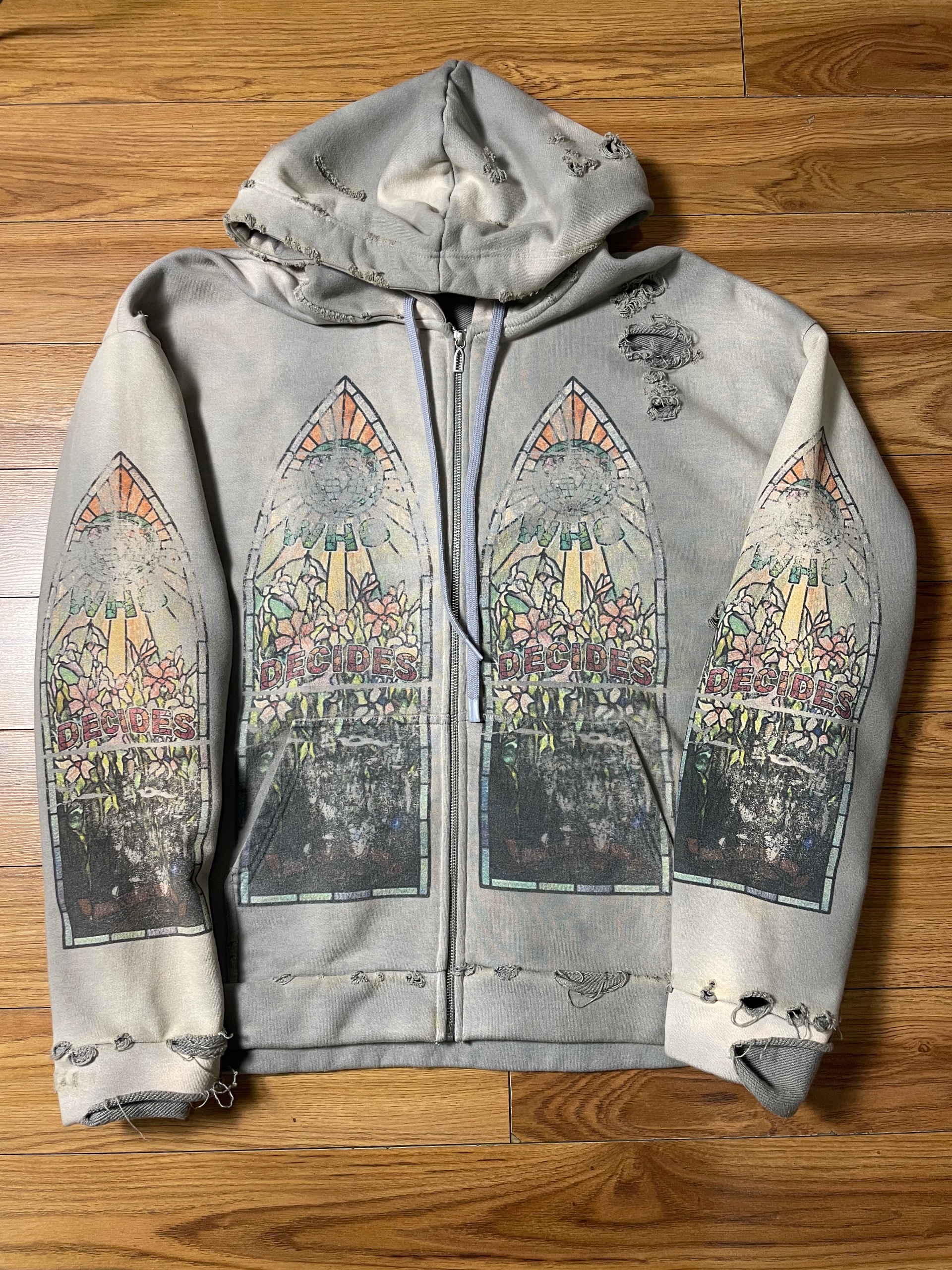 Who Decides War | Faded Zip Up Hoodie "Vintage Grey" ( USED )