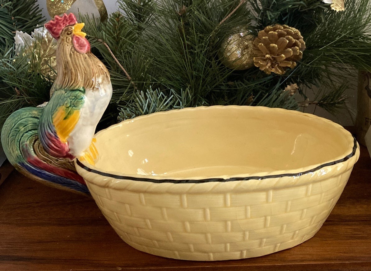 ED Langbein German Pottery Rooster Chicken Basket Bowl