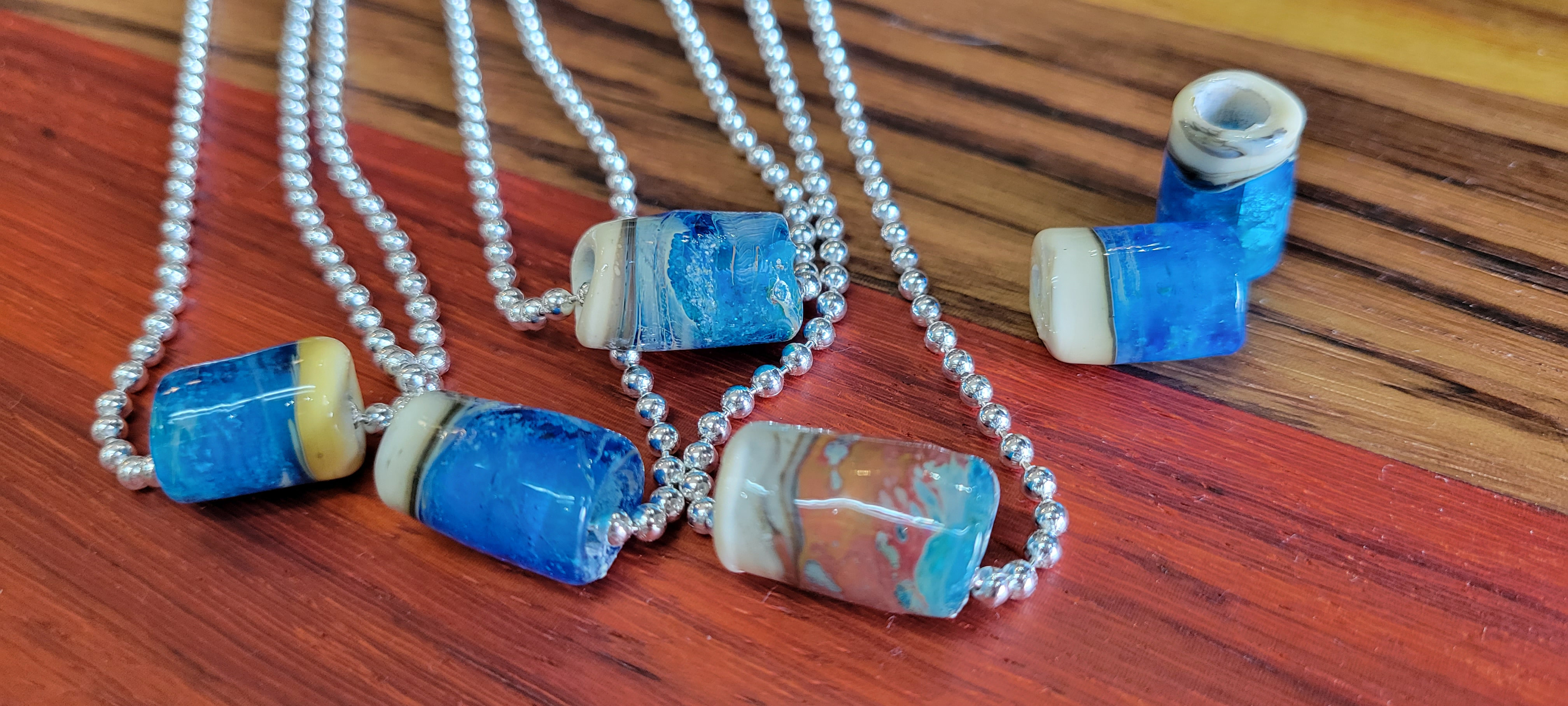 Cremation Long Bead Necklace with Sterling or Leather by Moss Creek Art
