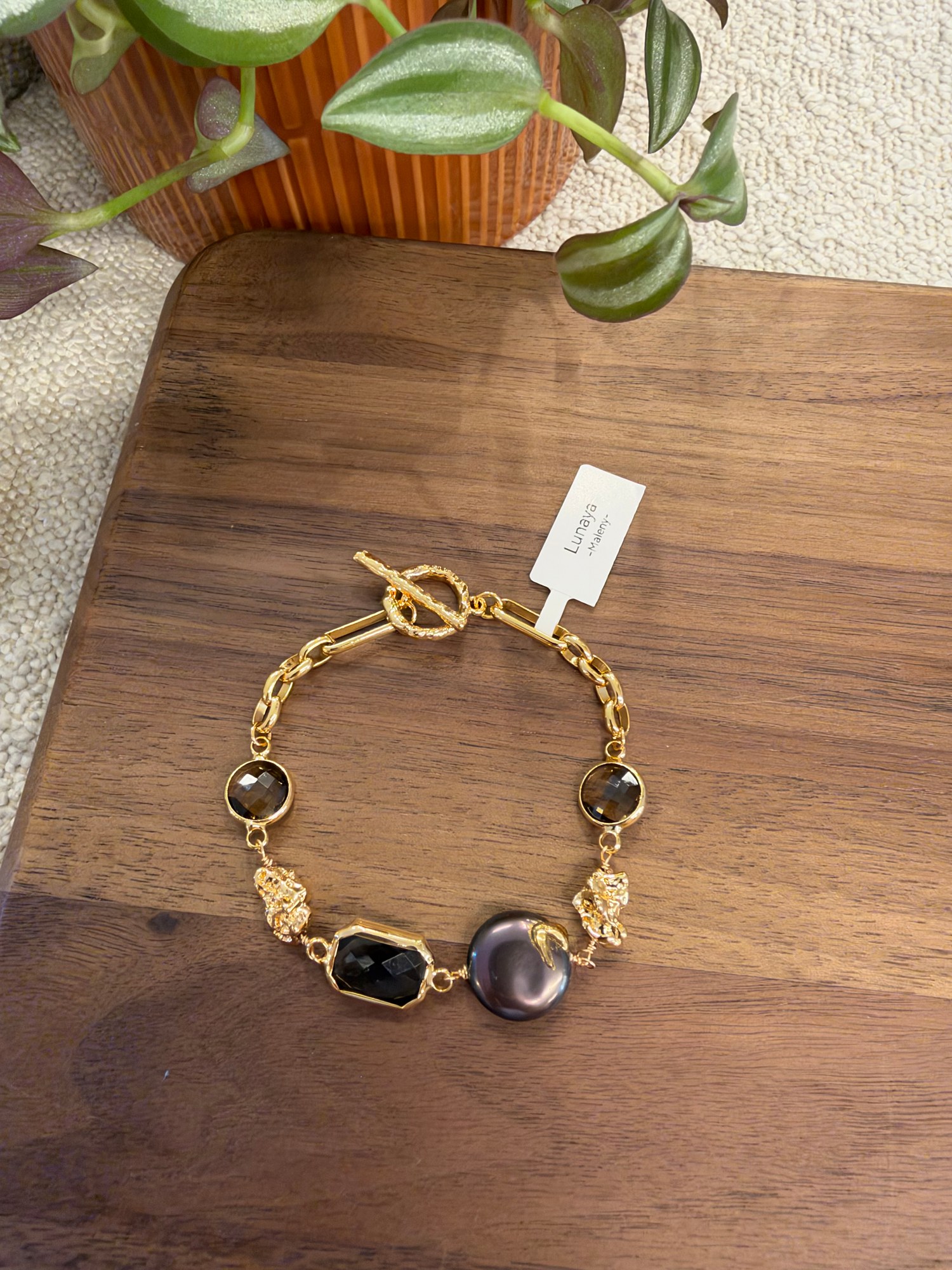 Natural Black Pearl & Zircon Bracelet
