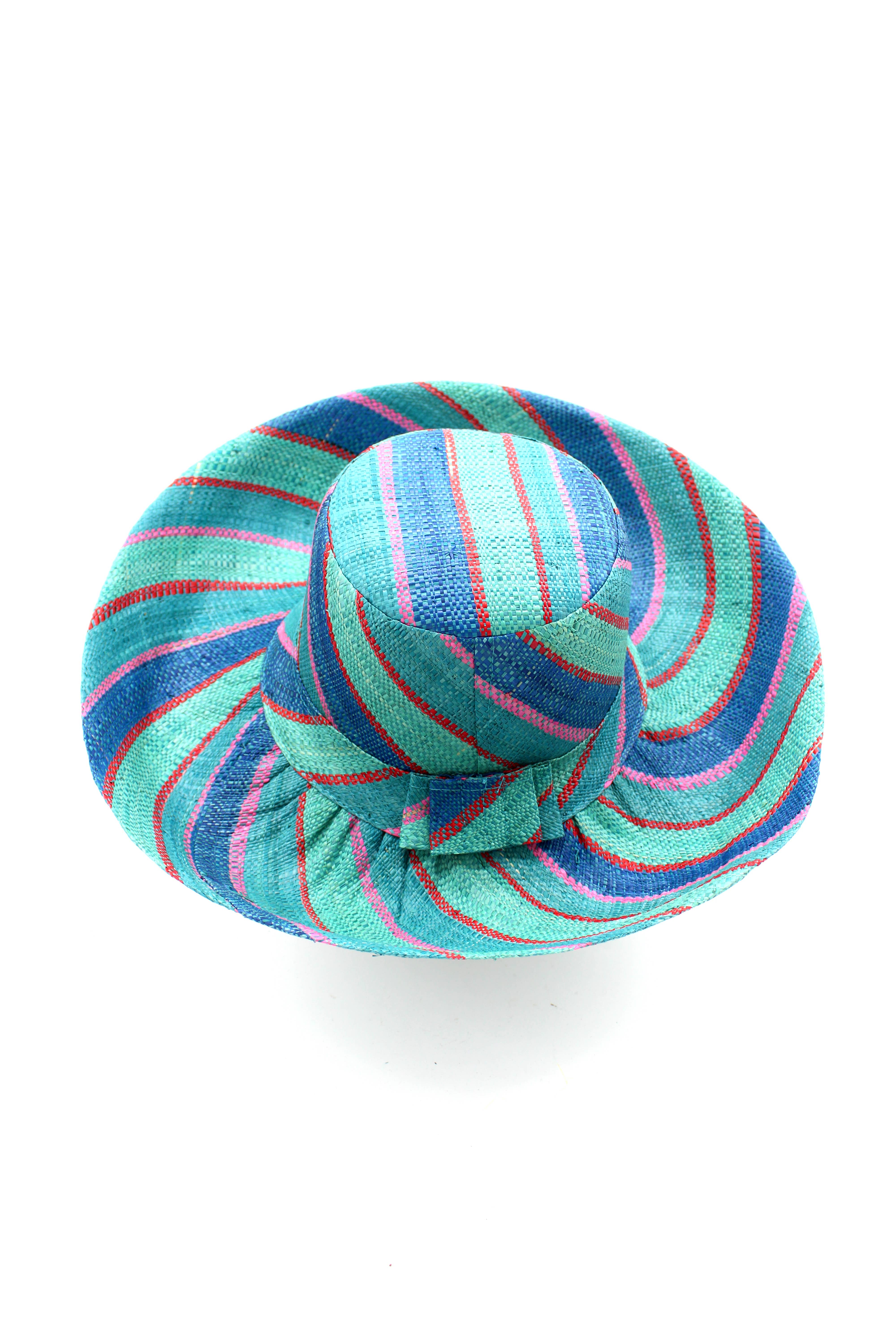 5" & 7" Wide Brim Multicolor Stripe Packable Straw Sun Hats