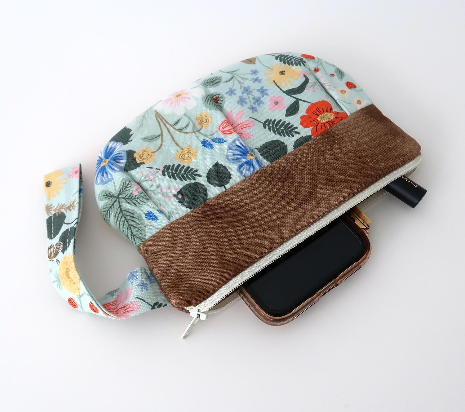 Pleated Wristlet – Wildflowers on Mint, photo 3 of 6