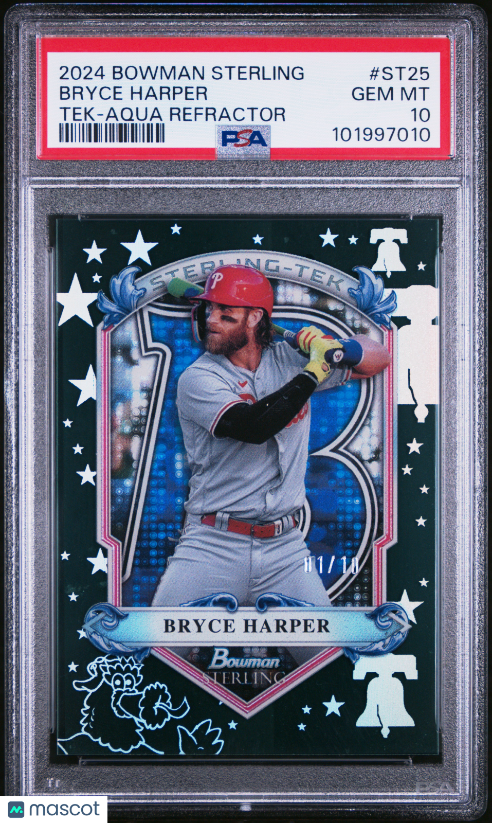 2024 Bowman Sterling Tek Bryce Harper #ST25 Aqua Refractor PSA 10
