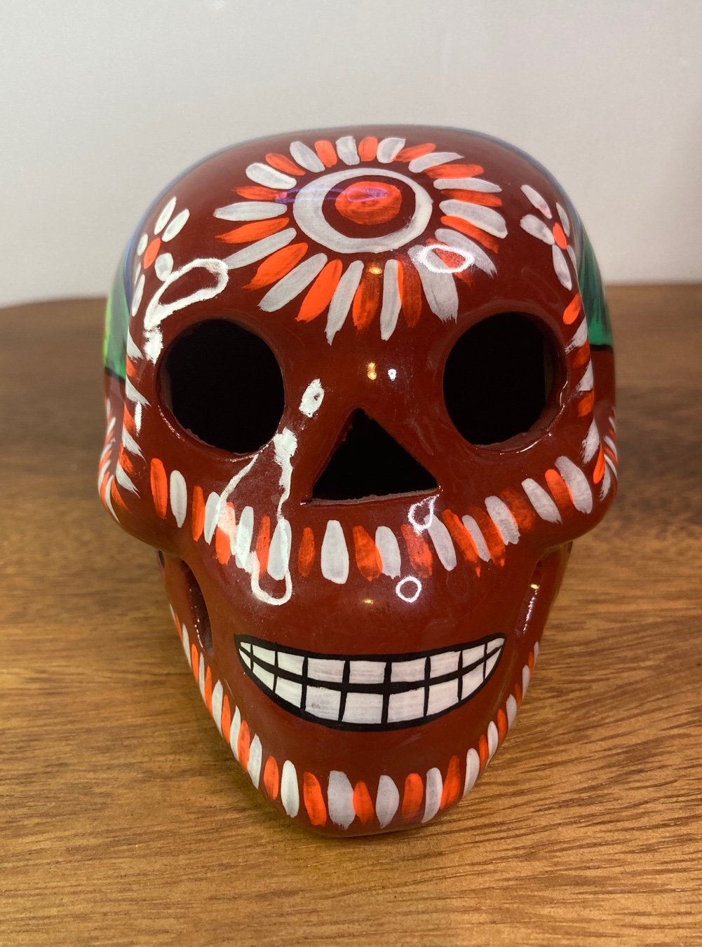 Isidoro Signed Hand Painted Sugar Skull Day the Dead Ceramic Terracotta Mexico