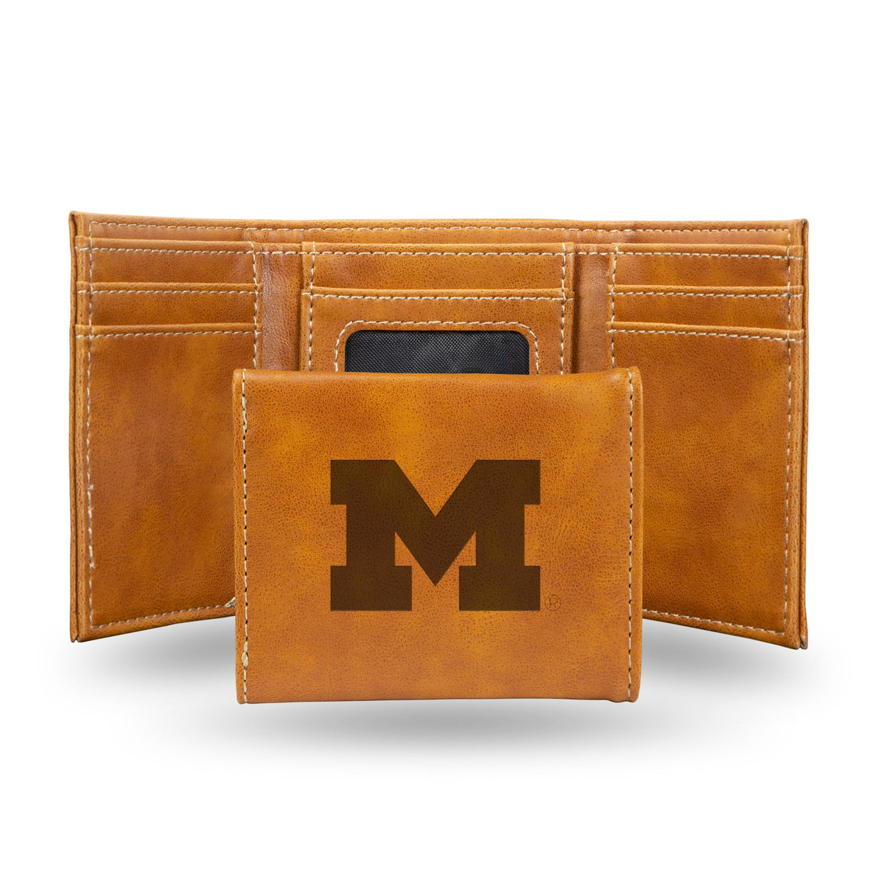 Michigan Wolverines Laser Engraved Trifold Leather Wallet