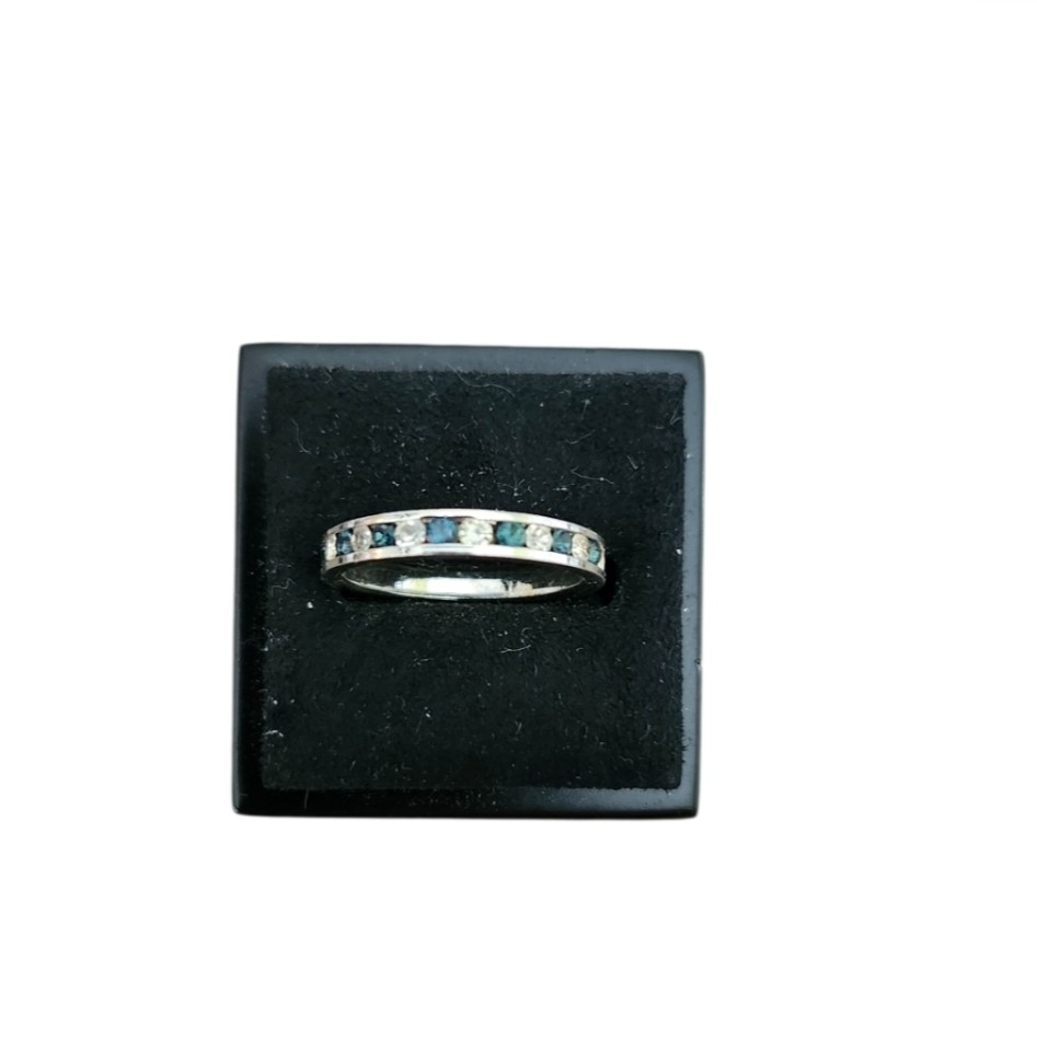 Size 6 Silver Toned Blue White Crystal Eternity Band