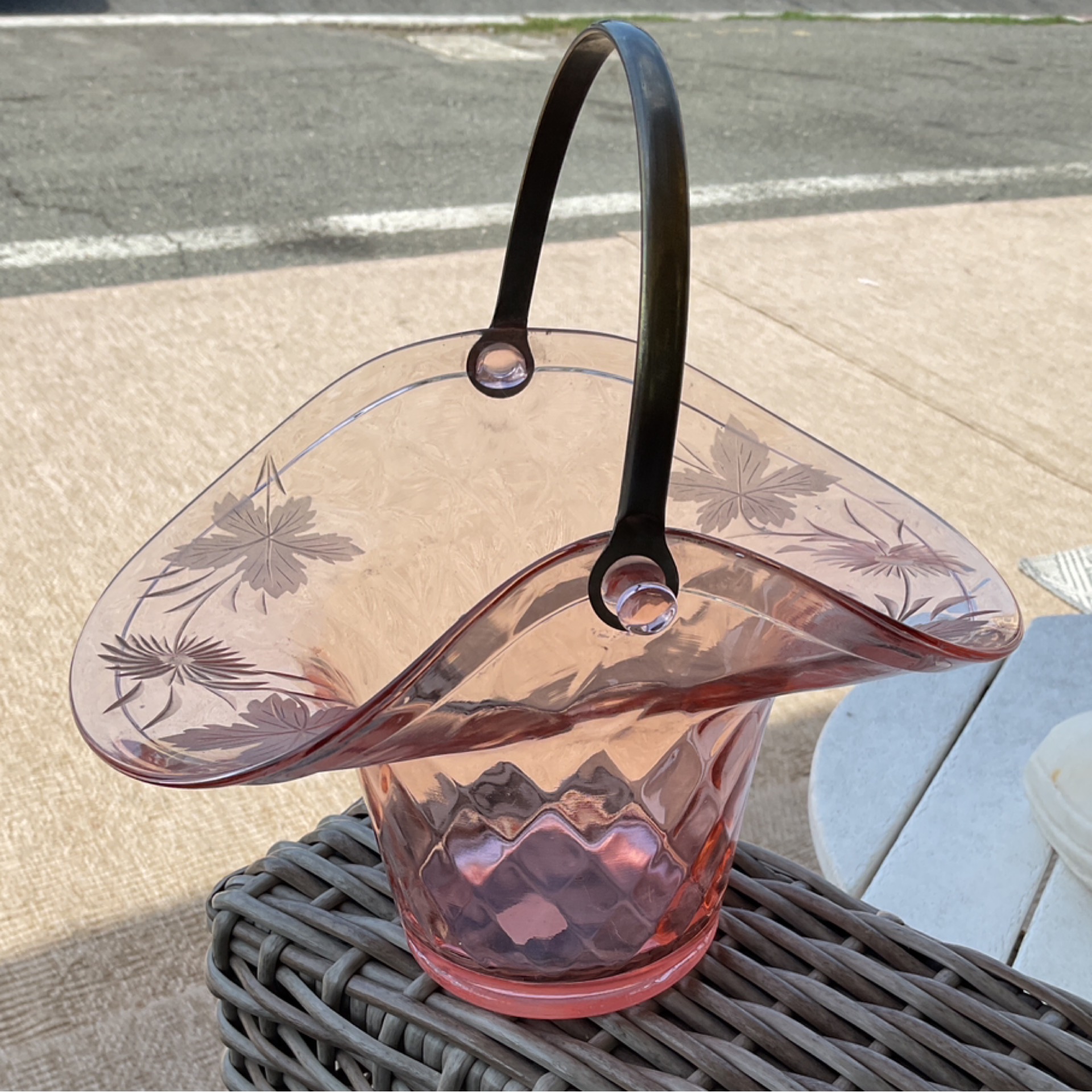 Pink Trinket Bowl with Handle