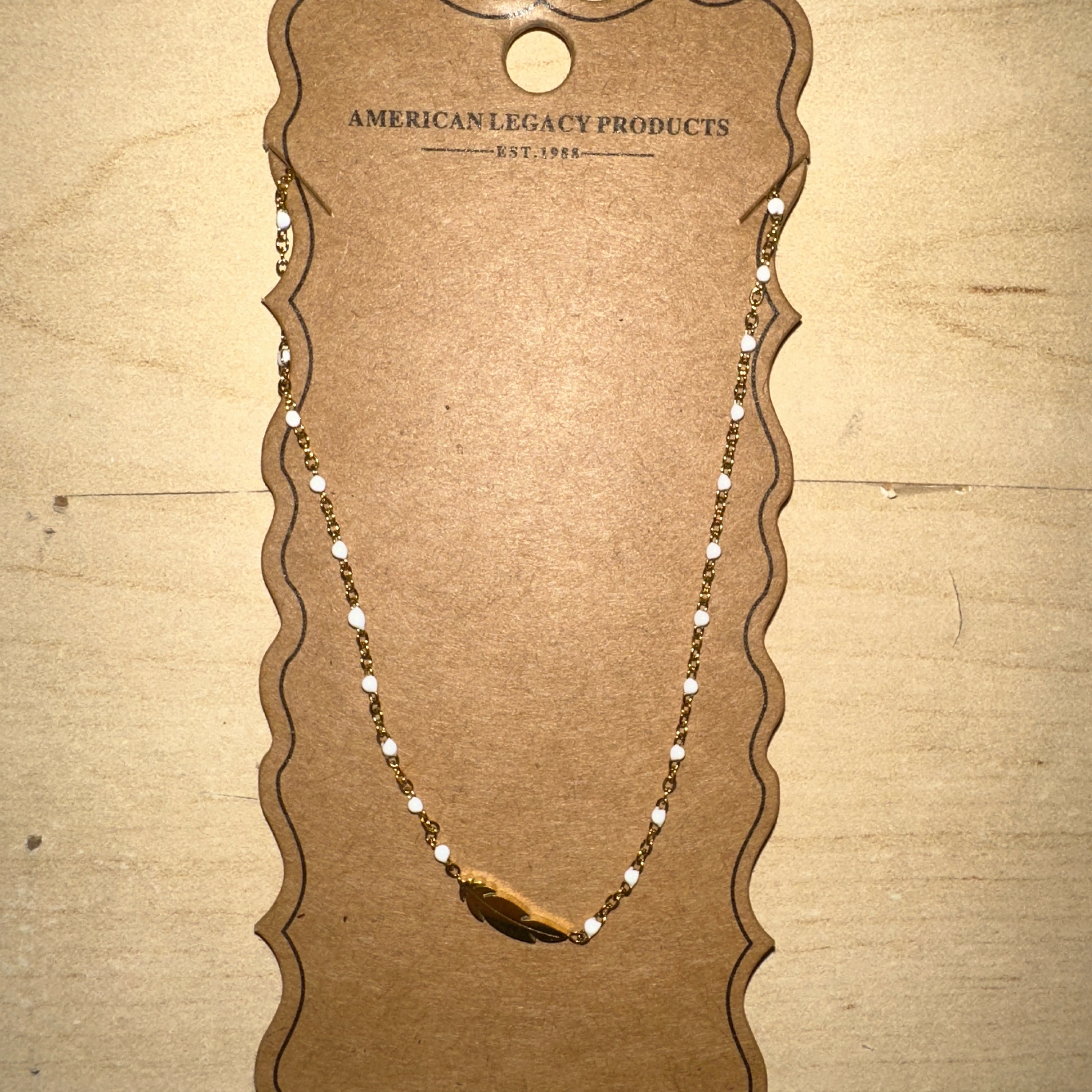 18K gld/s steel feather stone necklace