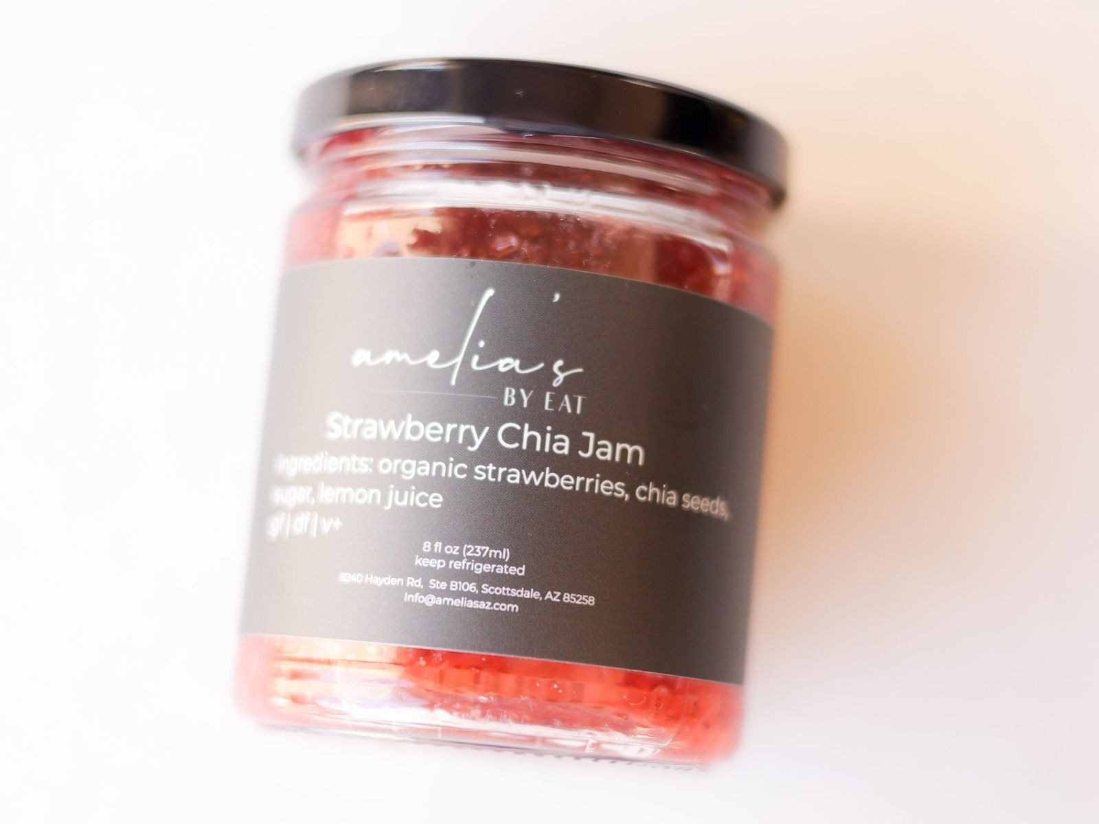 Jar of Amelia's organic strawberry chia jam