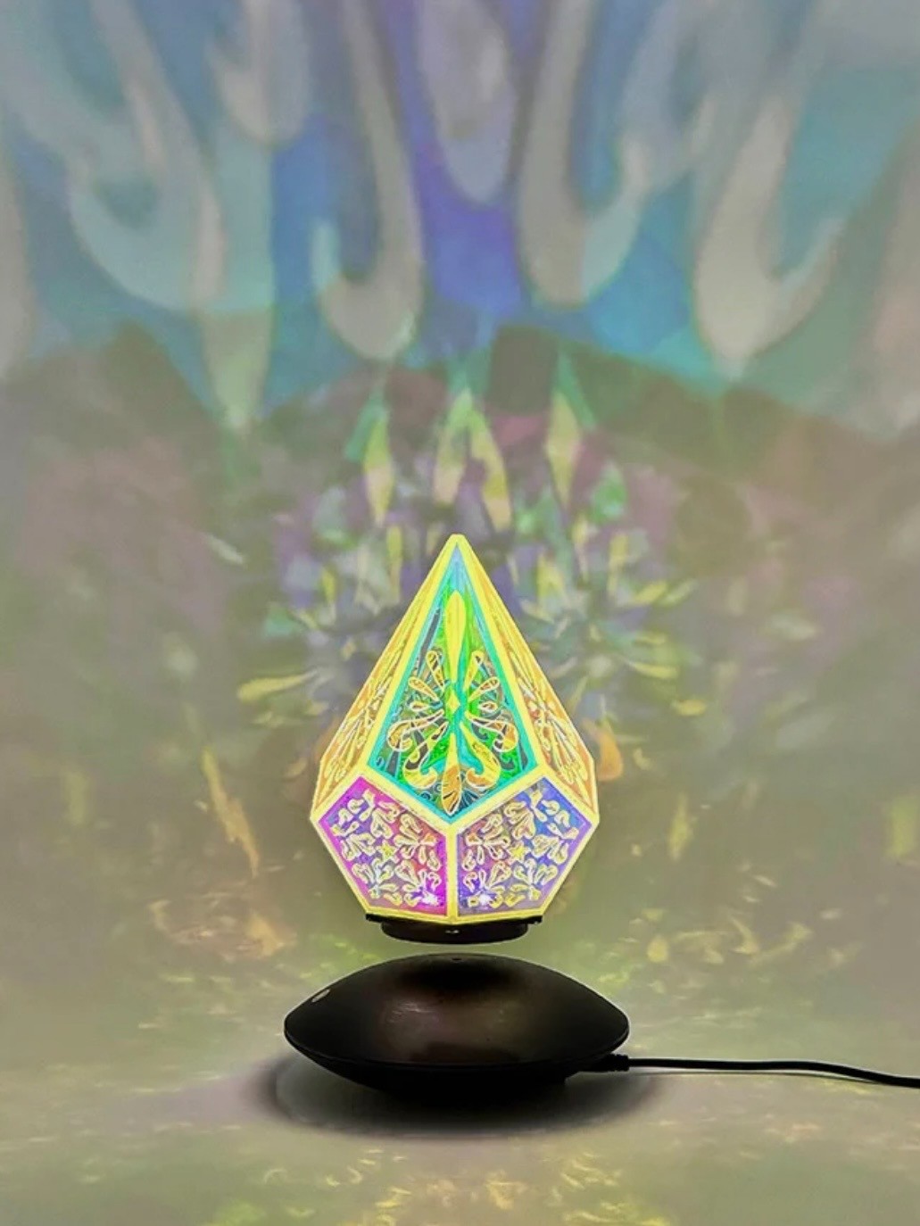 Levitating Iridescent Lamp Adjustable LED Lights Geometric Wavy Teardrop