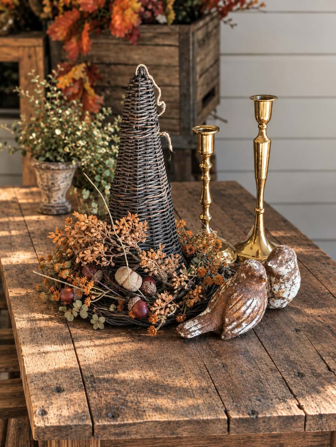 Autumn cottage witch hat with tea