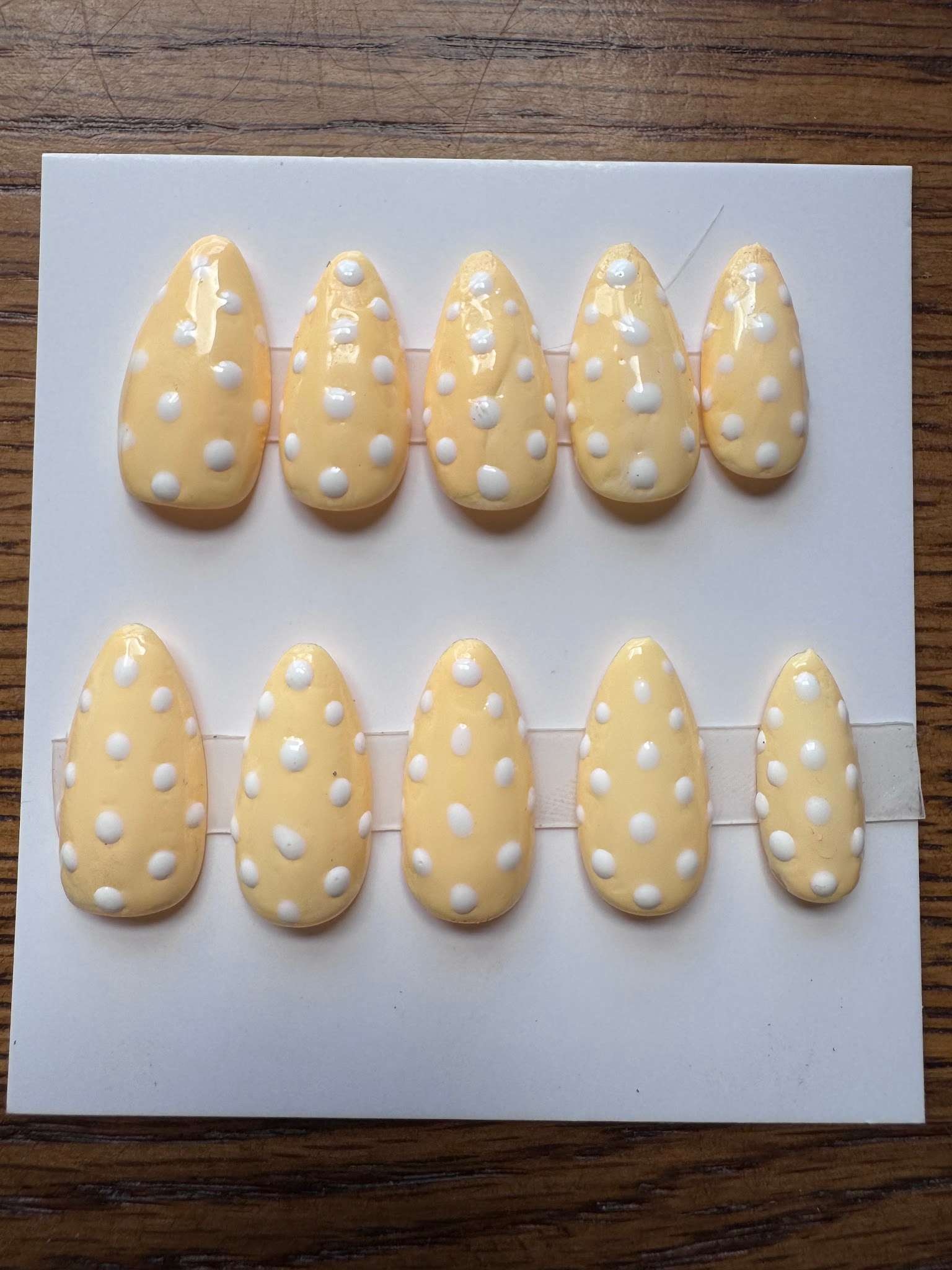 Yellow Polka hand-painted nail set