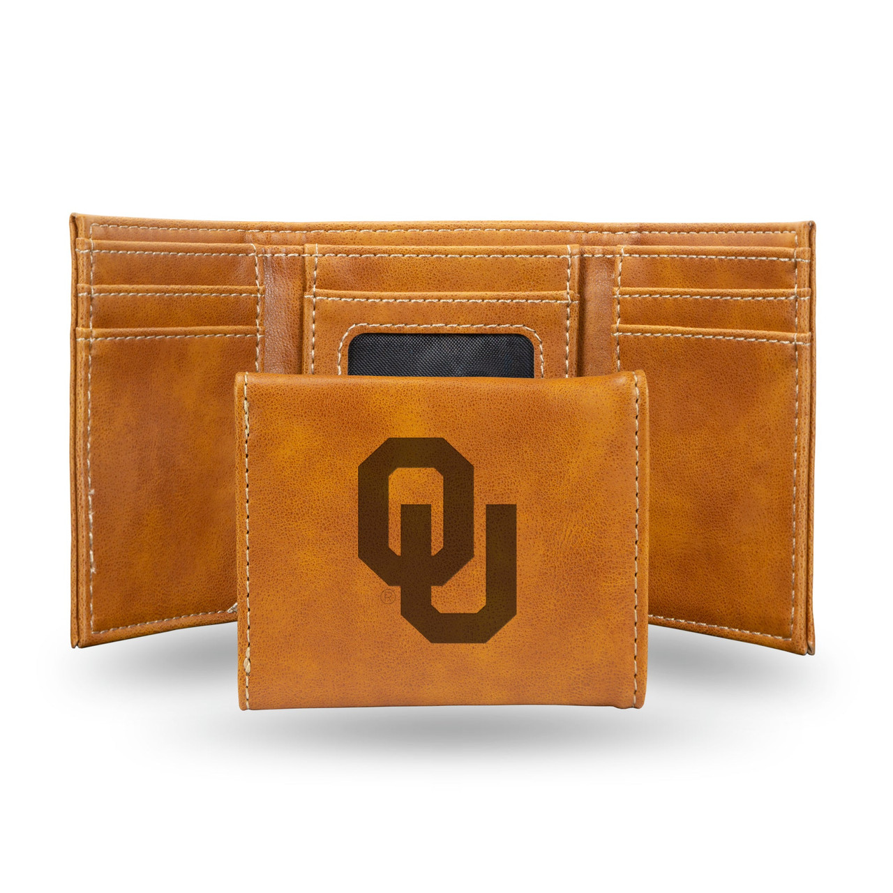 Oklahoma Sooners Laser Engraved Trifold Leather Wallet