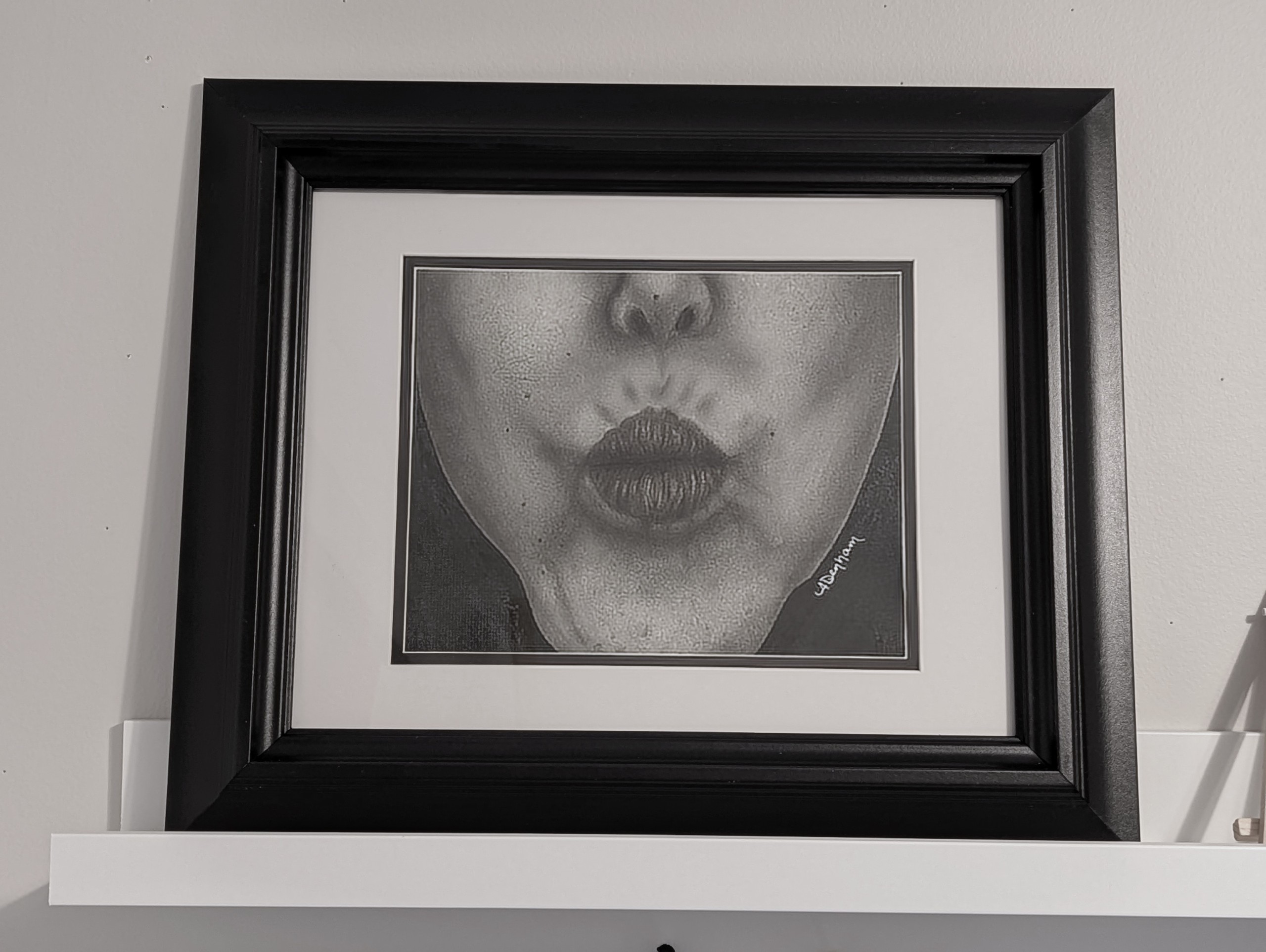 Original Charcoal Drawing: Woman Kiss Self-Portrait (Unframed)