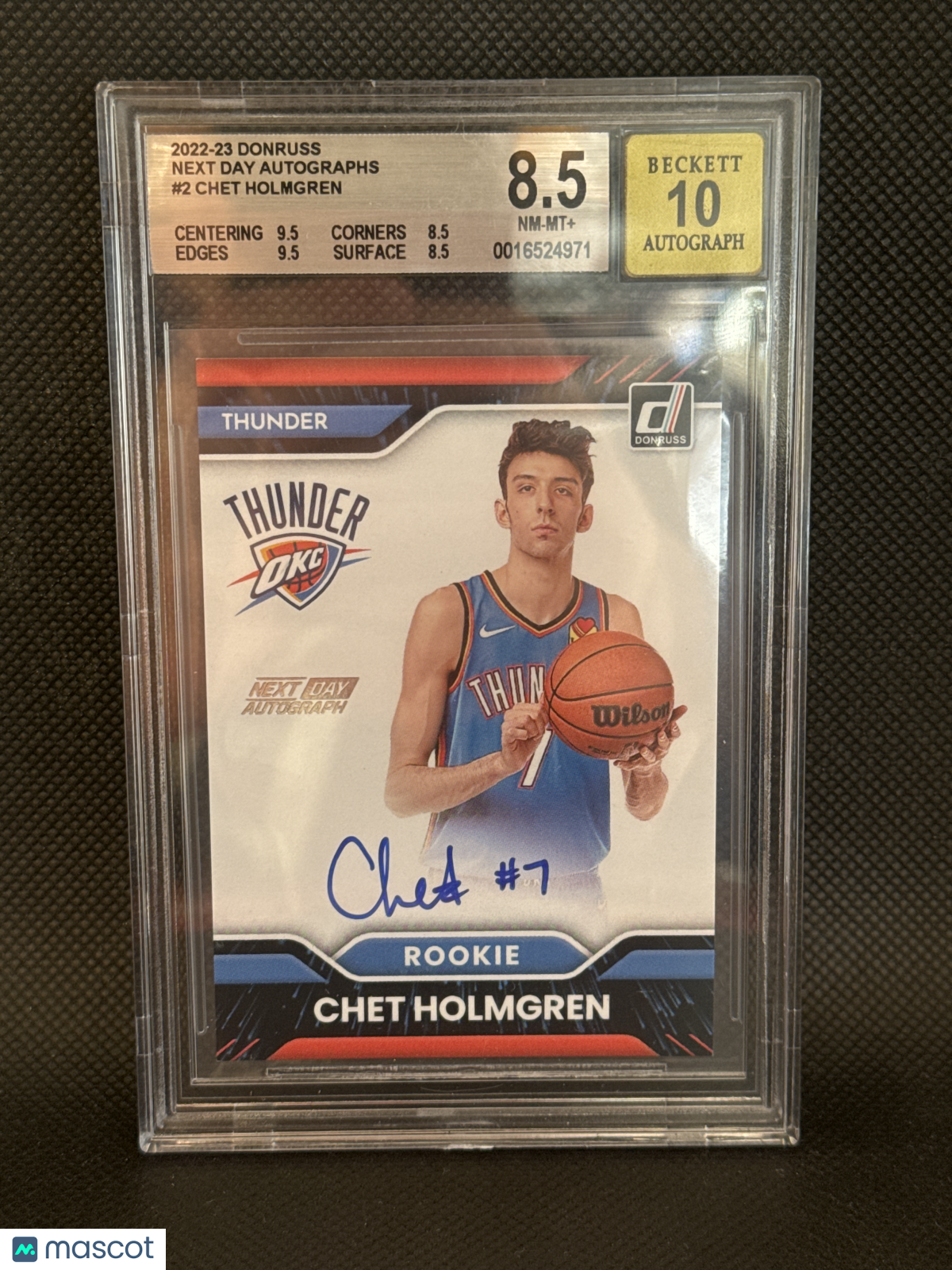 2022 Donruss Next Day Autographs Chet Holmgren #2 BGS 8.5 Auto 10