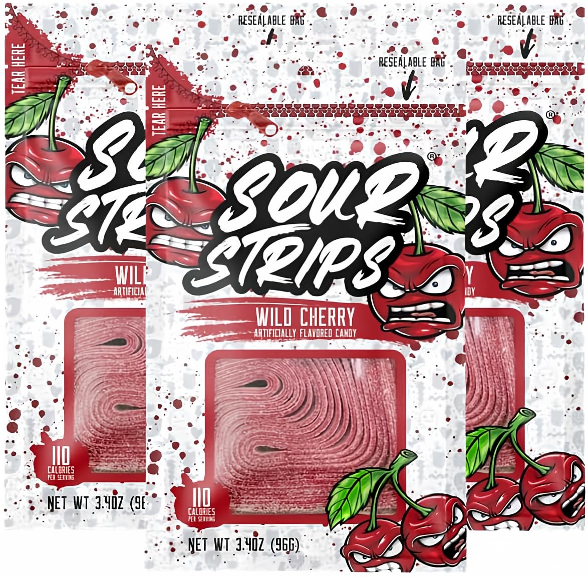Sour Strips Wild Cherry Sour Candy Belt Peg  3.4 oz 12 ct