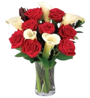 Valentine |  Eternal Love - Deluxe : 12 Red Roses and 6 Calla Lillies
