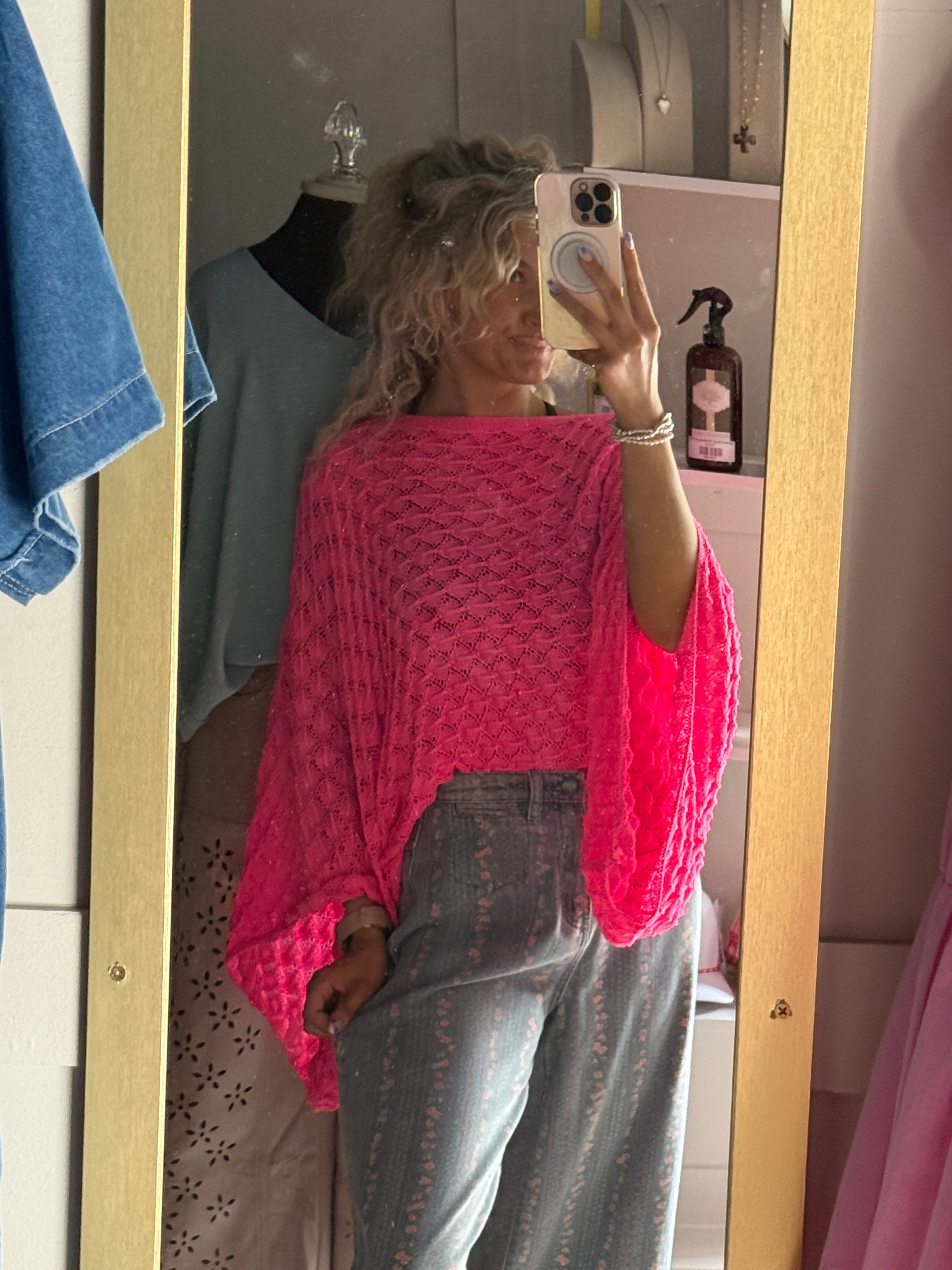 Floral Print Wide Leg Denim Pants
