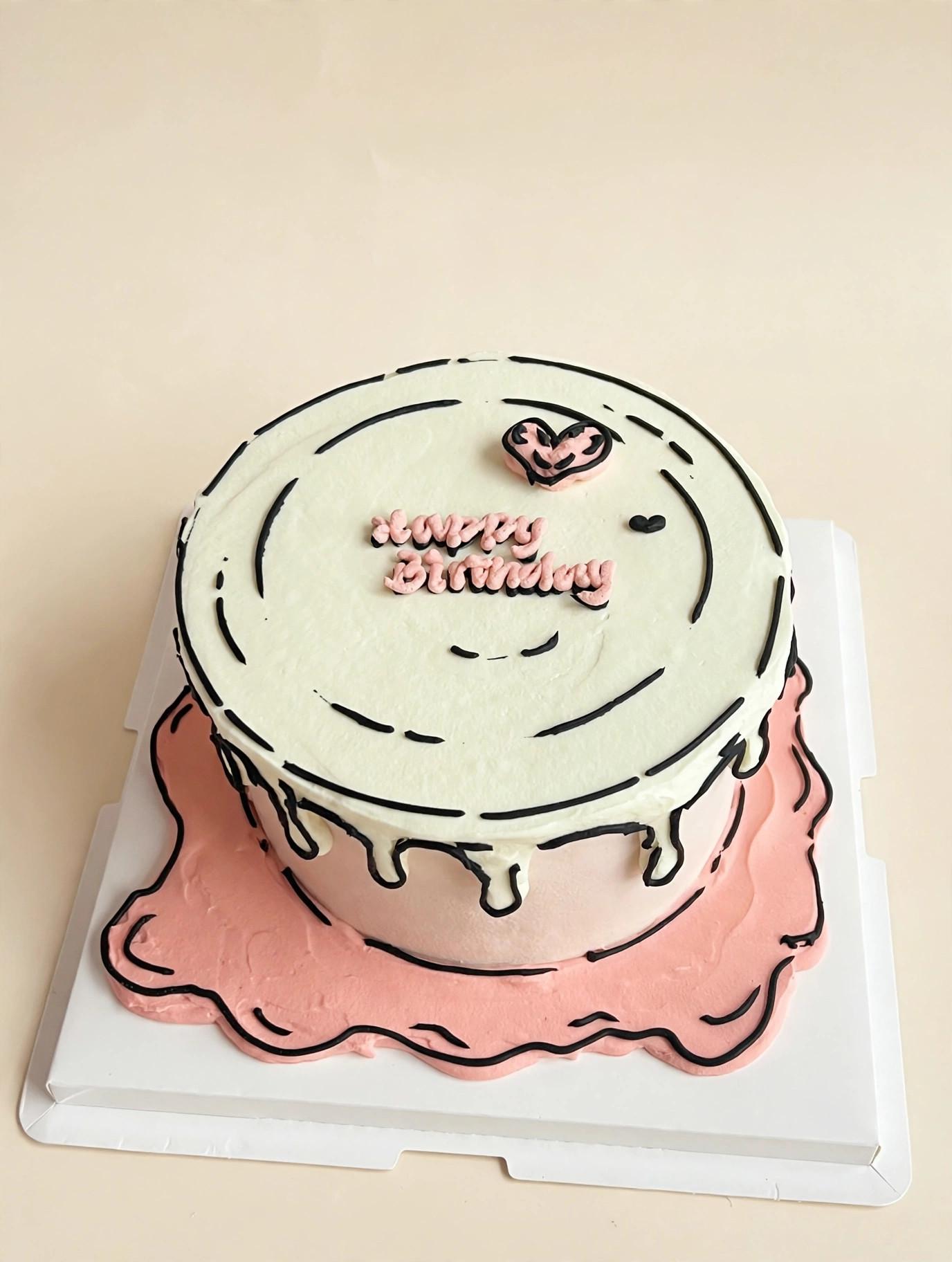 Comic Heart Sketch Cake — HoneyMe Bakery, Bellevue