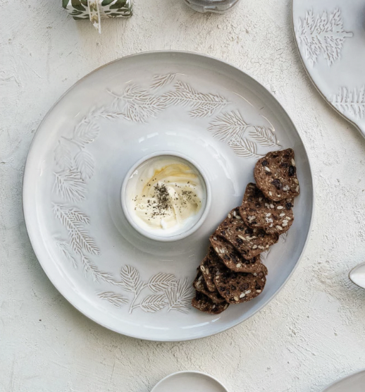 Debossed Stoneware Chip & Dip with Pine Boughs