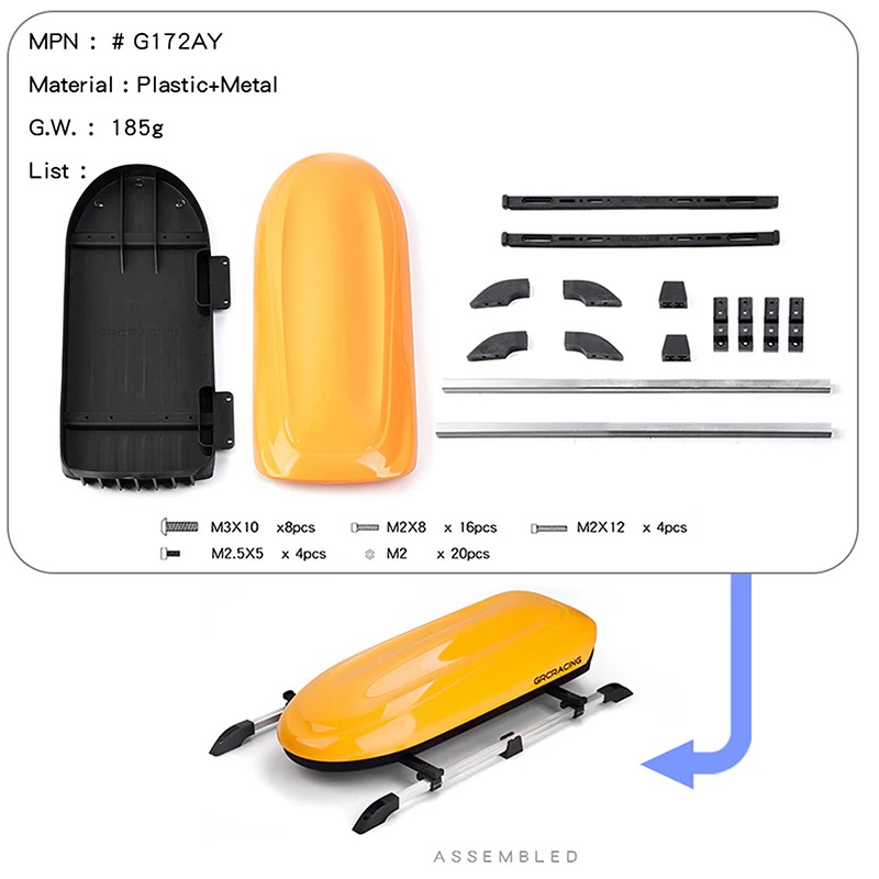 248*100mm Plastic Roof Luggage Box Yellow