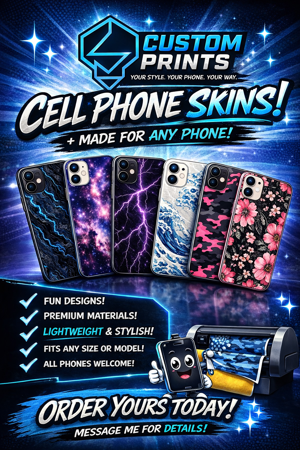 Protect your device in style with a custom phone skin, designed to fit any cellphone and showcase your personalized design. Easy to apply and remove, it's the perfect way to combine functionality with individuality.