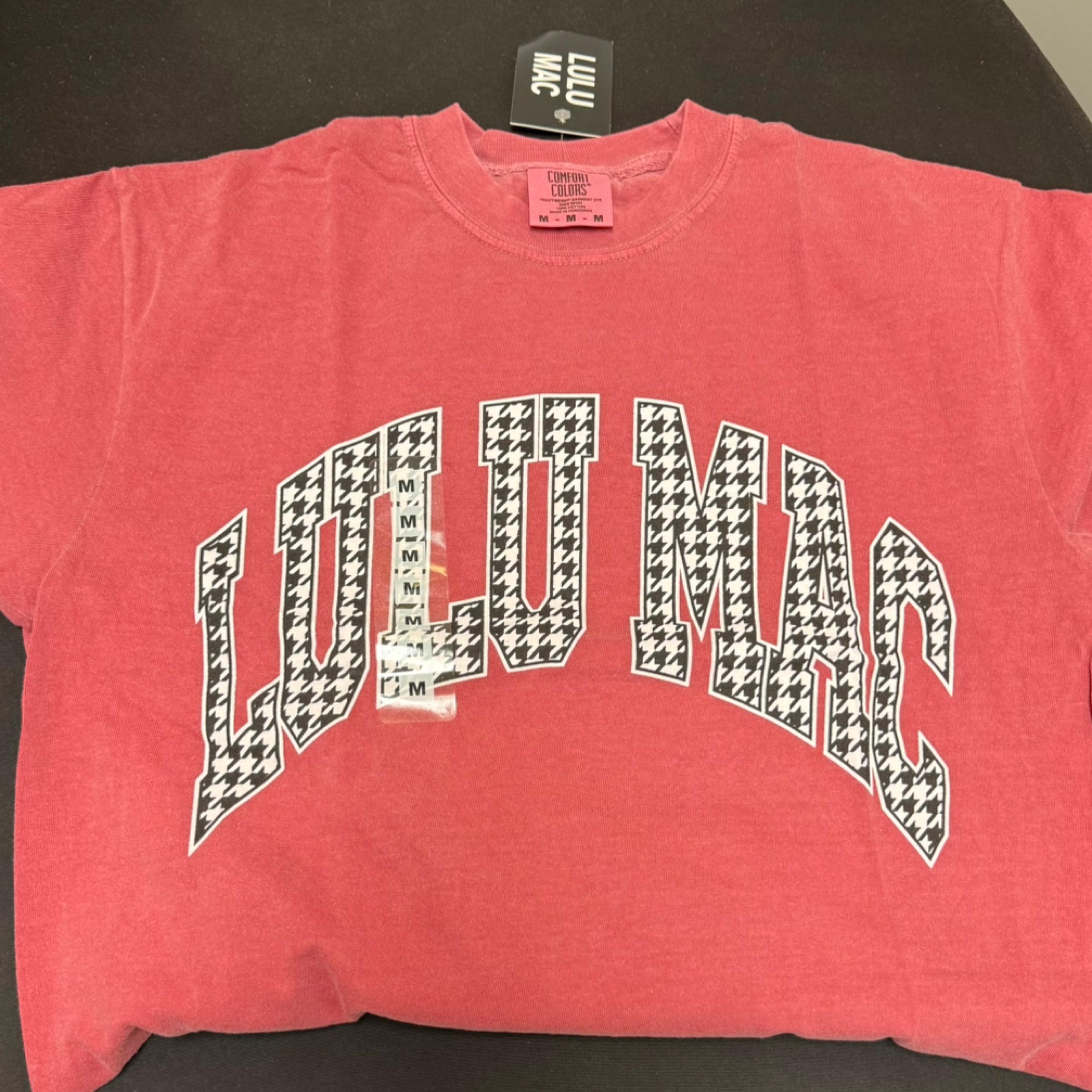 LuLumac t shirt crimson/houndstooth — Bama Tan boutique, Tuscaloosa AL