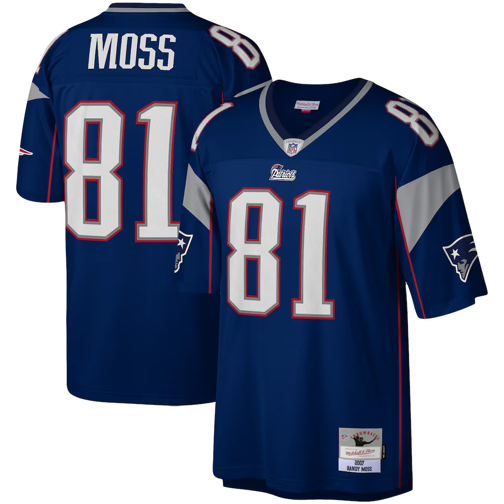 New England Patriots 2007 Randy Moss #81 Mitchell and Ness Blue Jersey