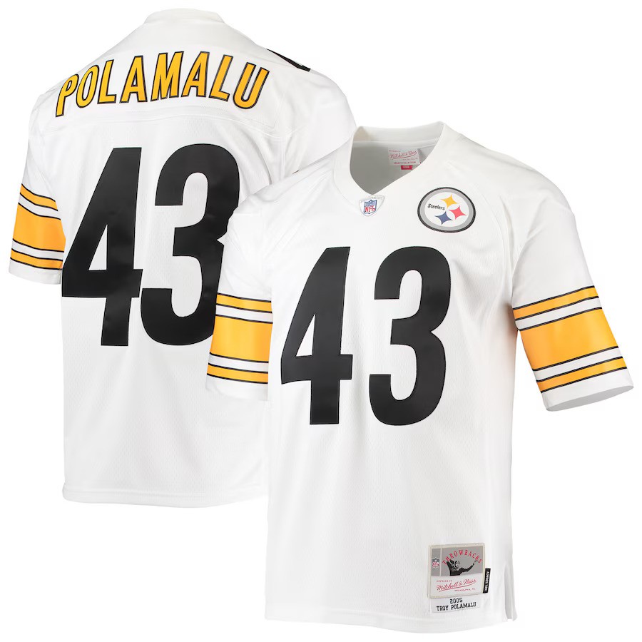 Pittsburgh Steelers 2005 Troy Polamalu #43 White Mitchell and Ness Jersey