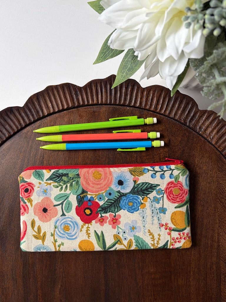 Pencil Pouch – Rosy Florals on Cream, photo 4 of 6