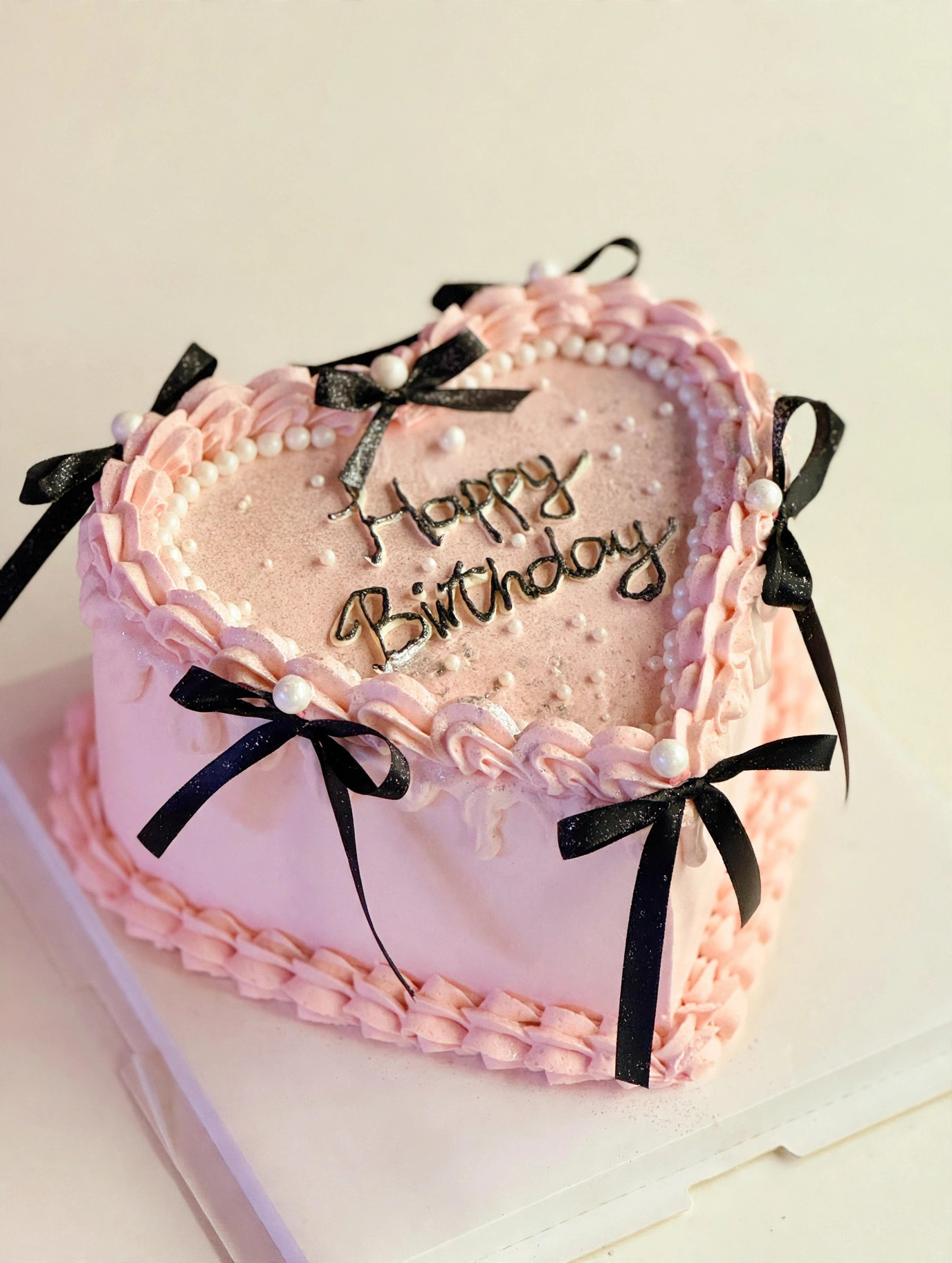 Pink Ribbon Bow Cake — HoneyMe Bakery, Bellevue