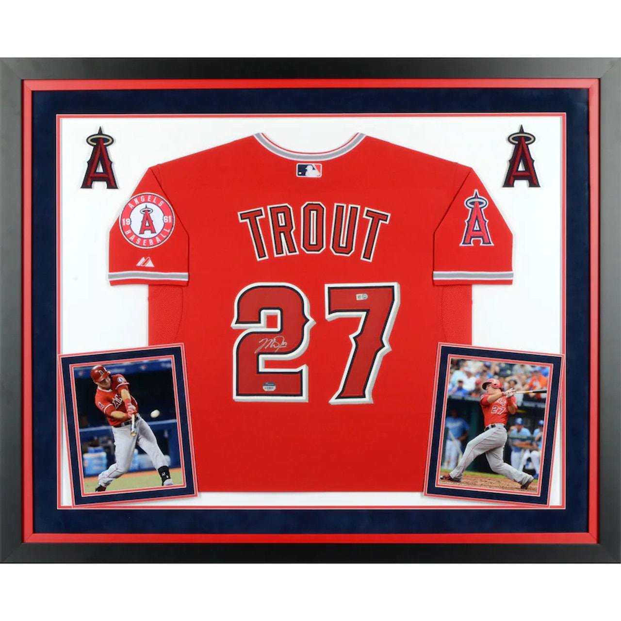 Los Angeles Angels Mike Trout Certified Framed Autographed Scarlet Red Game Jersey