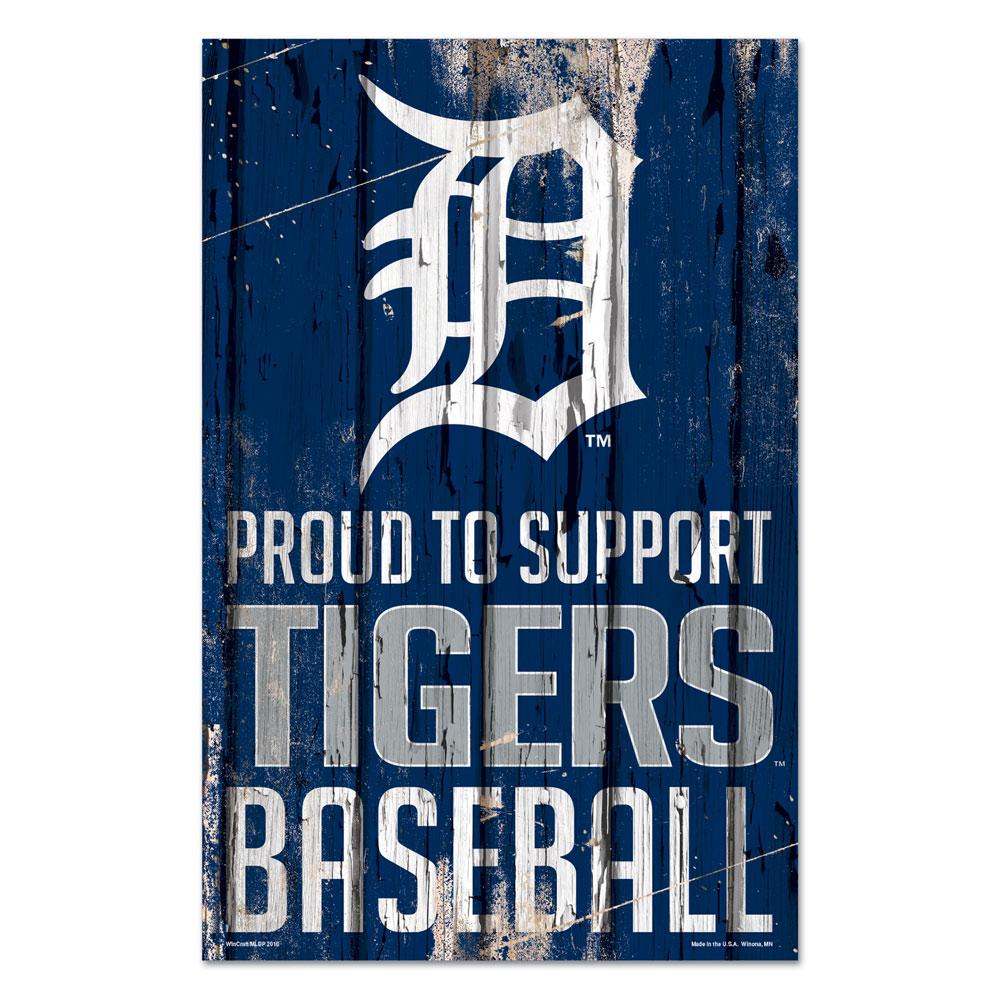 Detroit Tigers Proud to Support Wooden Sign 11x17"