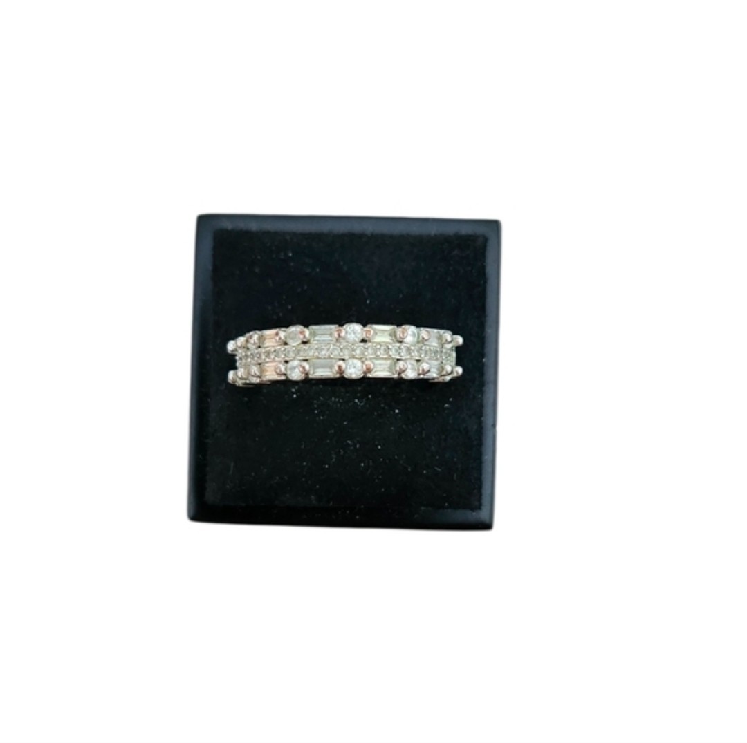 Size 9.5 Silver Toned Cubic Zirconia Multi-Row Stackable Ring