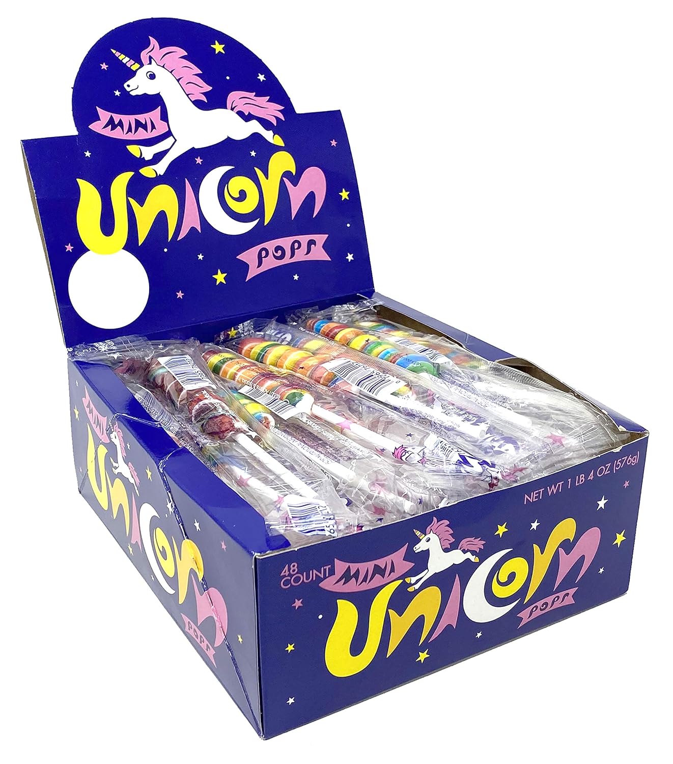 Mini Unicorn Spiral Rainbow Lollipop Sticks 48 ct Tray