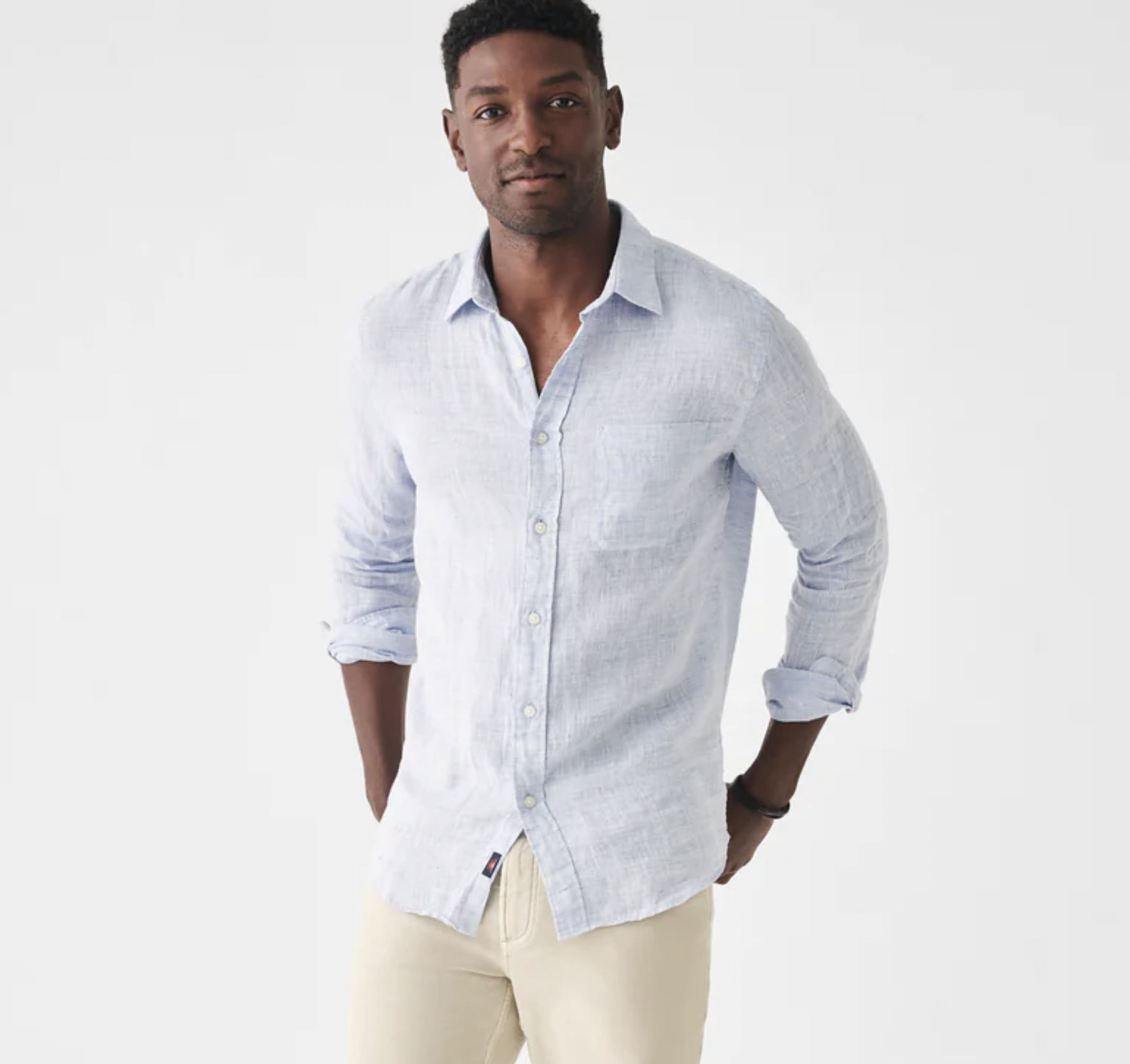Faherty - Laguna Linen Shirt, Light Blue Melange - Medium